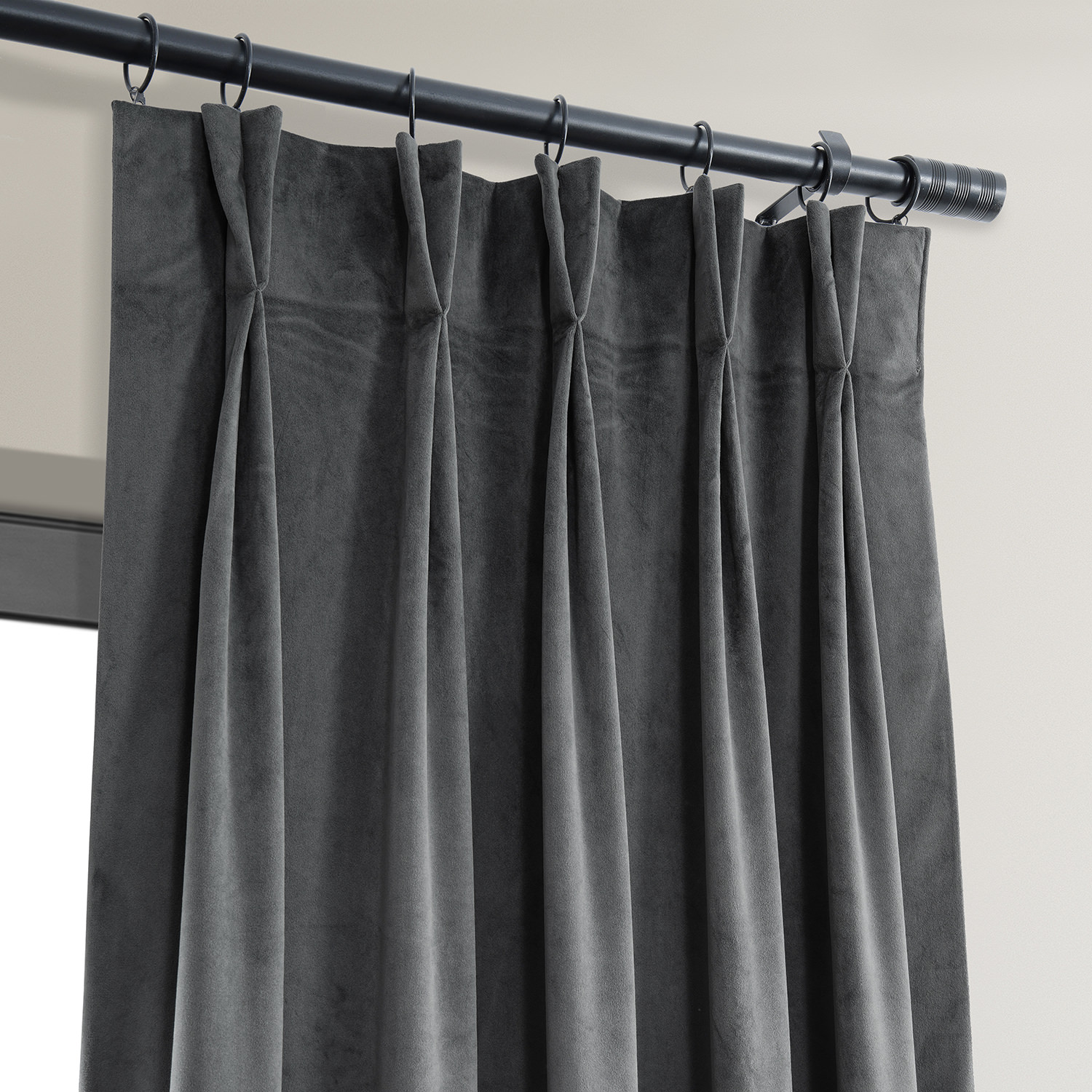 Signature Natural Grey Pleated Blackout Velvet Curtain