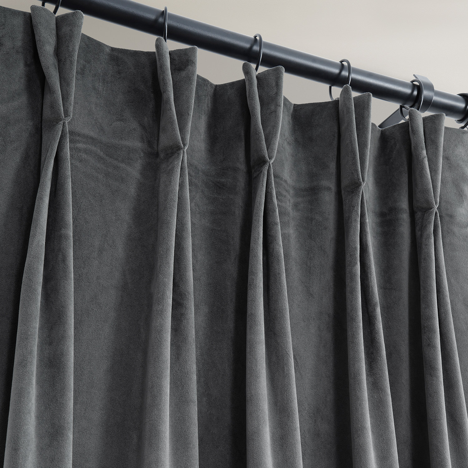 Signature Natural Grey Pleated Blackout Velvet Curtain