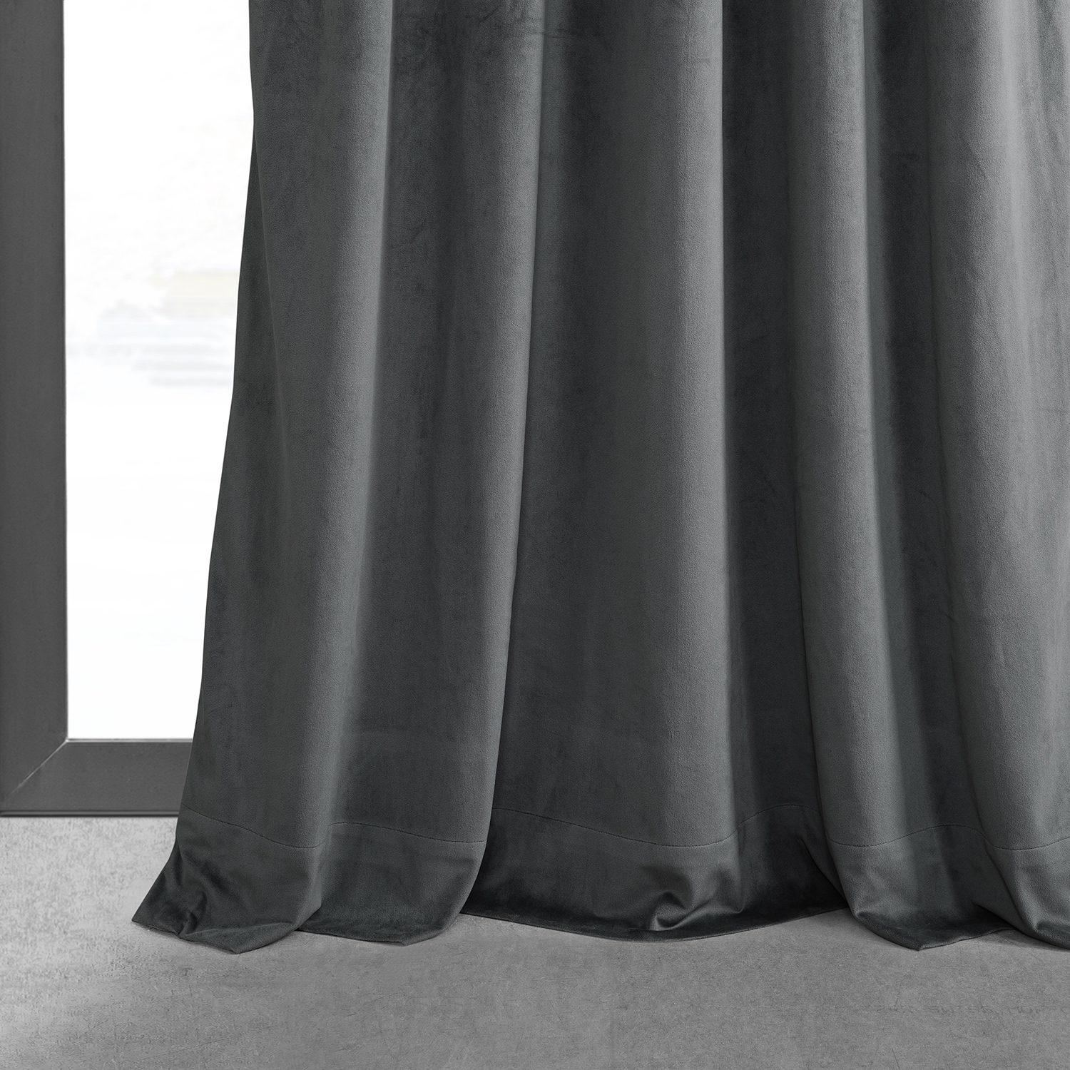 Signature Natural Grey Pleated Blackout Velvet Curtain