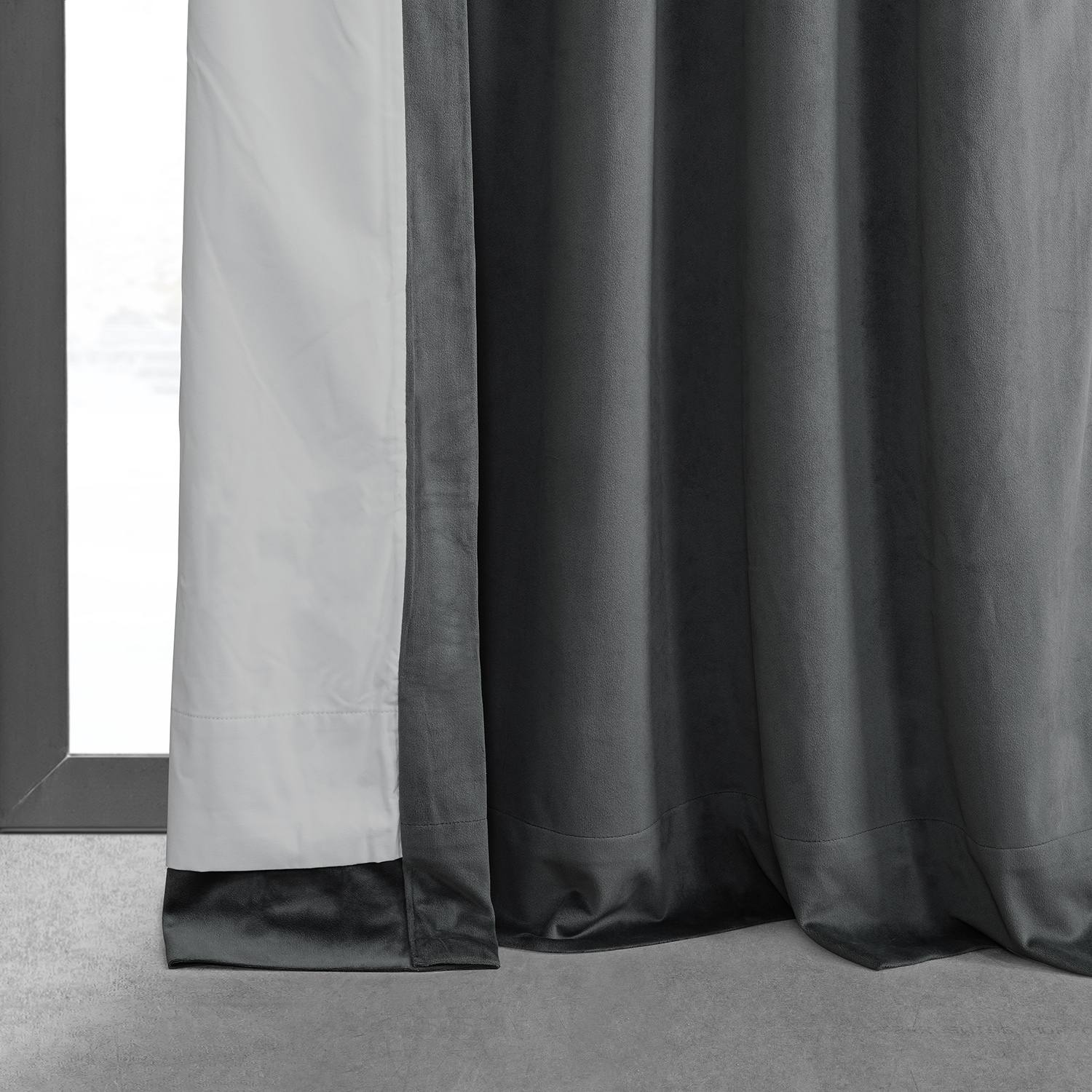 Signature Natural Grey Pleated Blackout Velvet Curtain