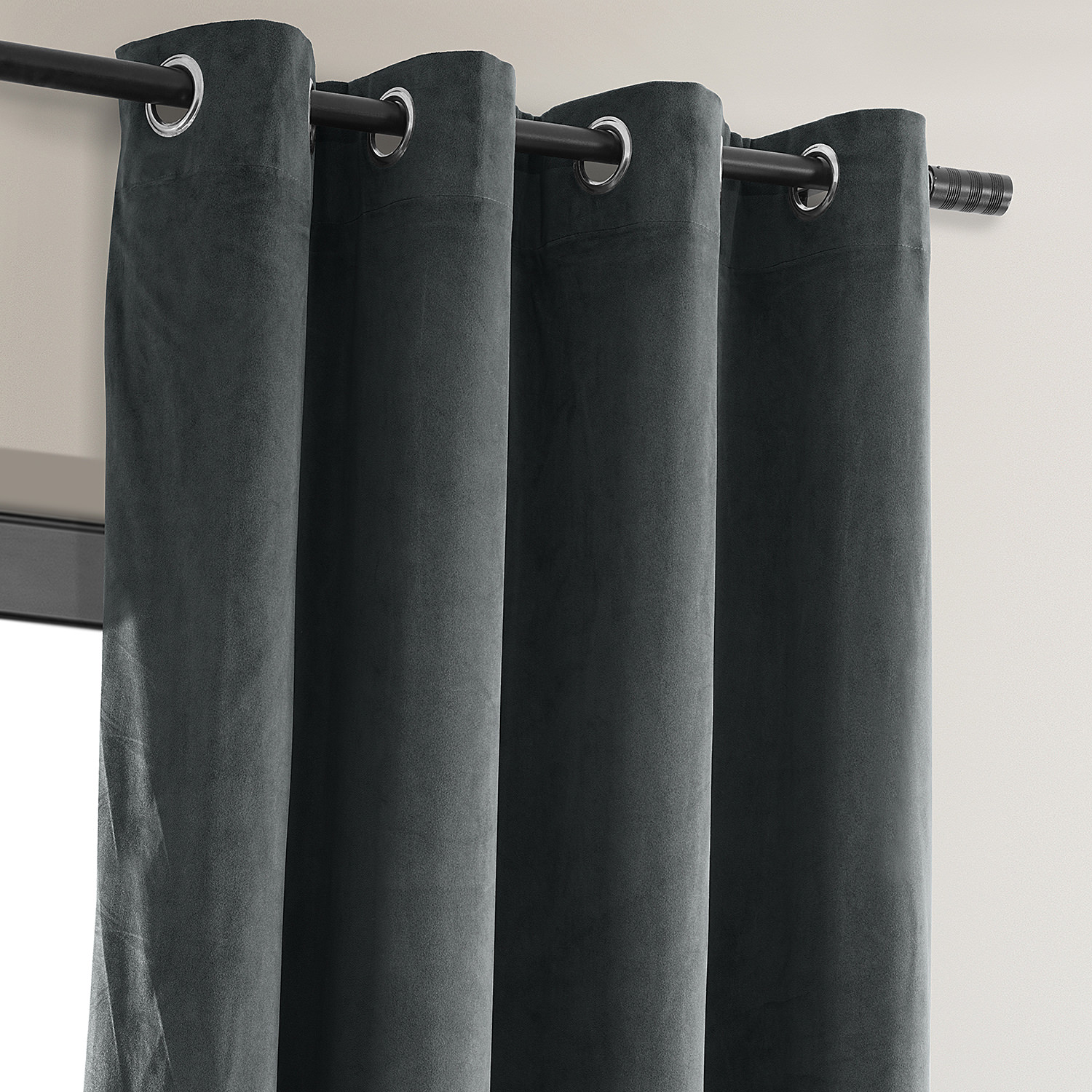 Signature Natural Grey Grommet Blackout Velvet Curtain