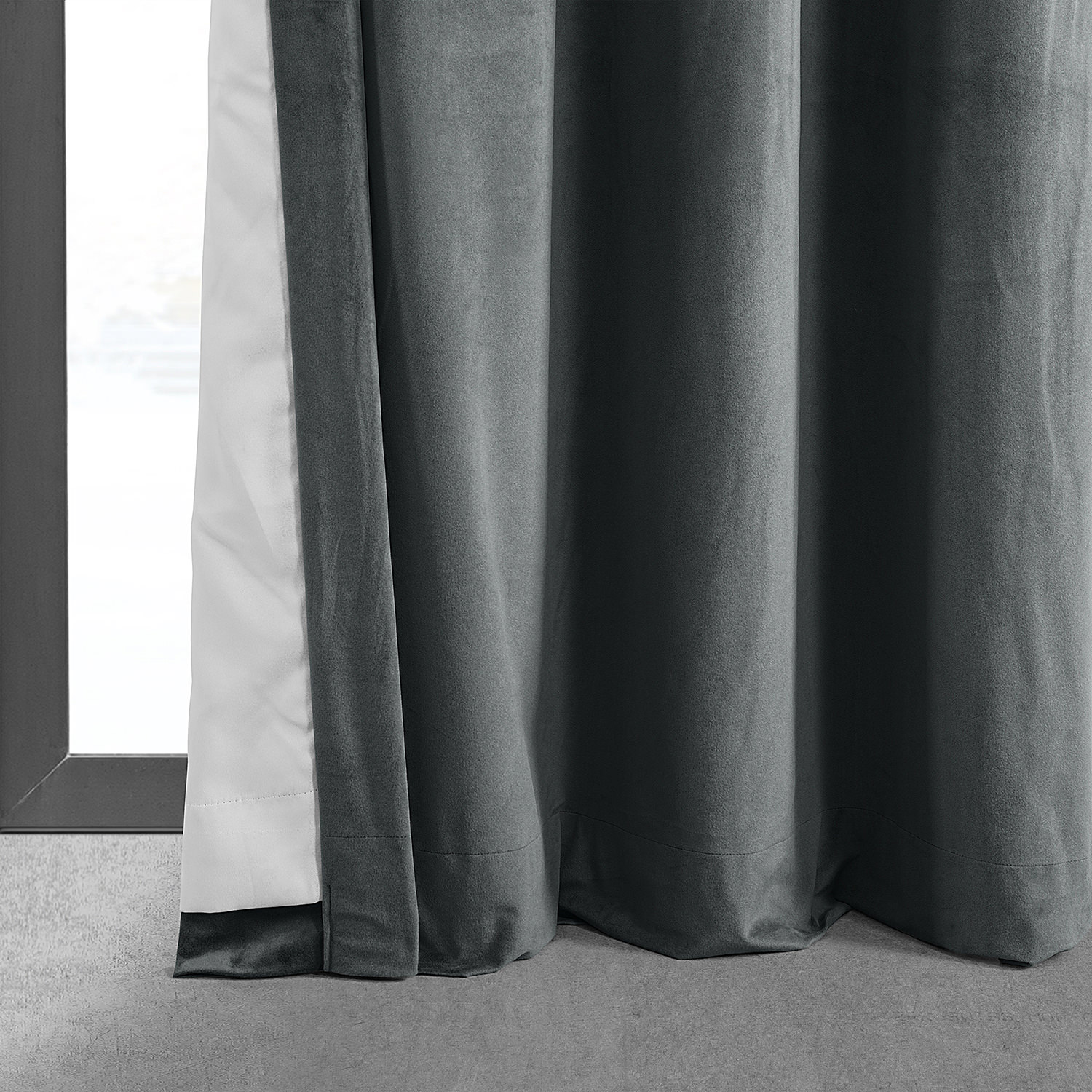 Signature Natural Grey Grommet Blackout Velvet Curtain