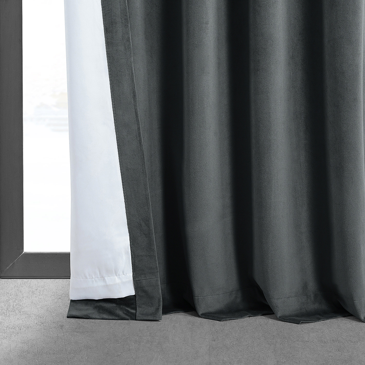 Signature Natural Grey Blackout Velvet Curtain