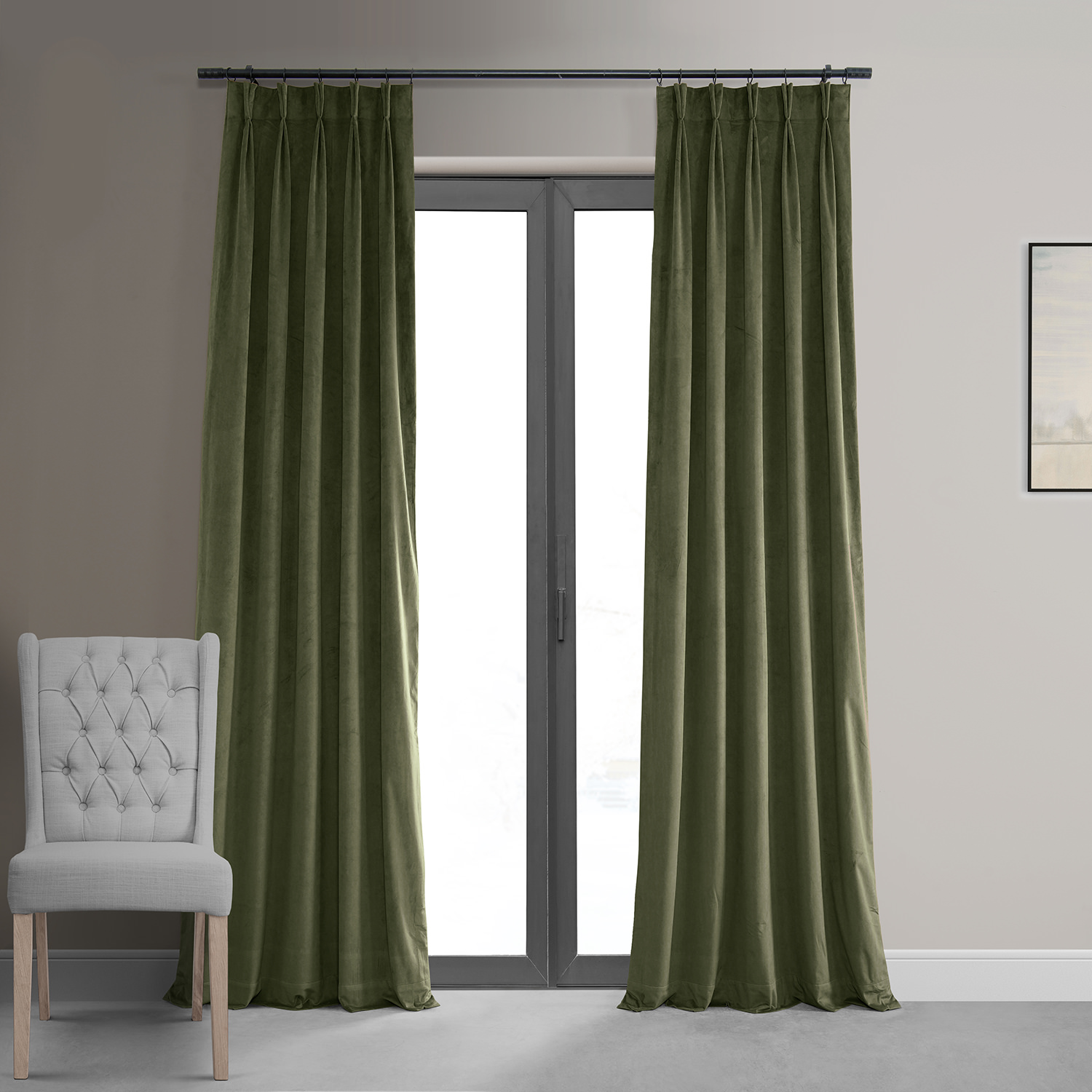 Signature Hunter Green Pleated Blackout Velvet Curtain