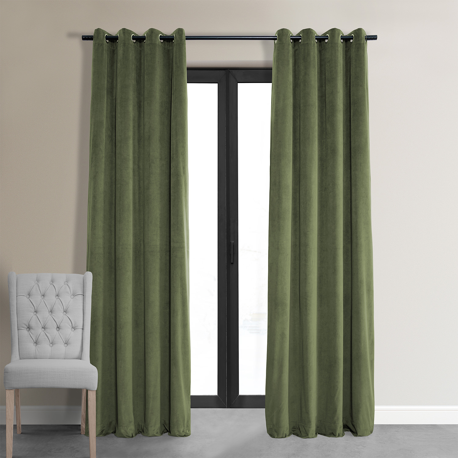 Signature Hunter Green Grommet Blackout Velvet Curtain