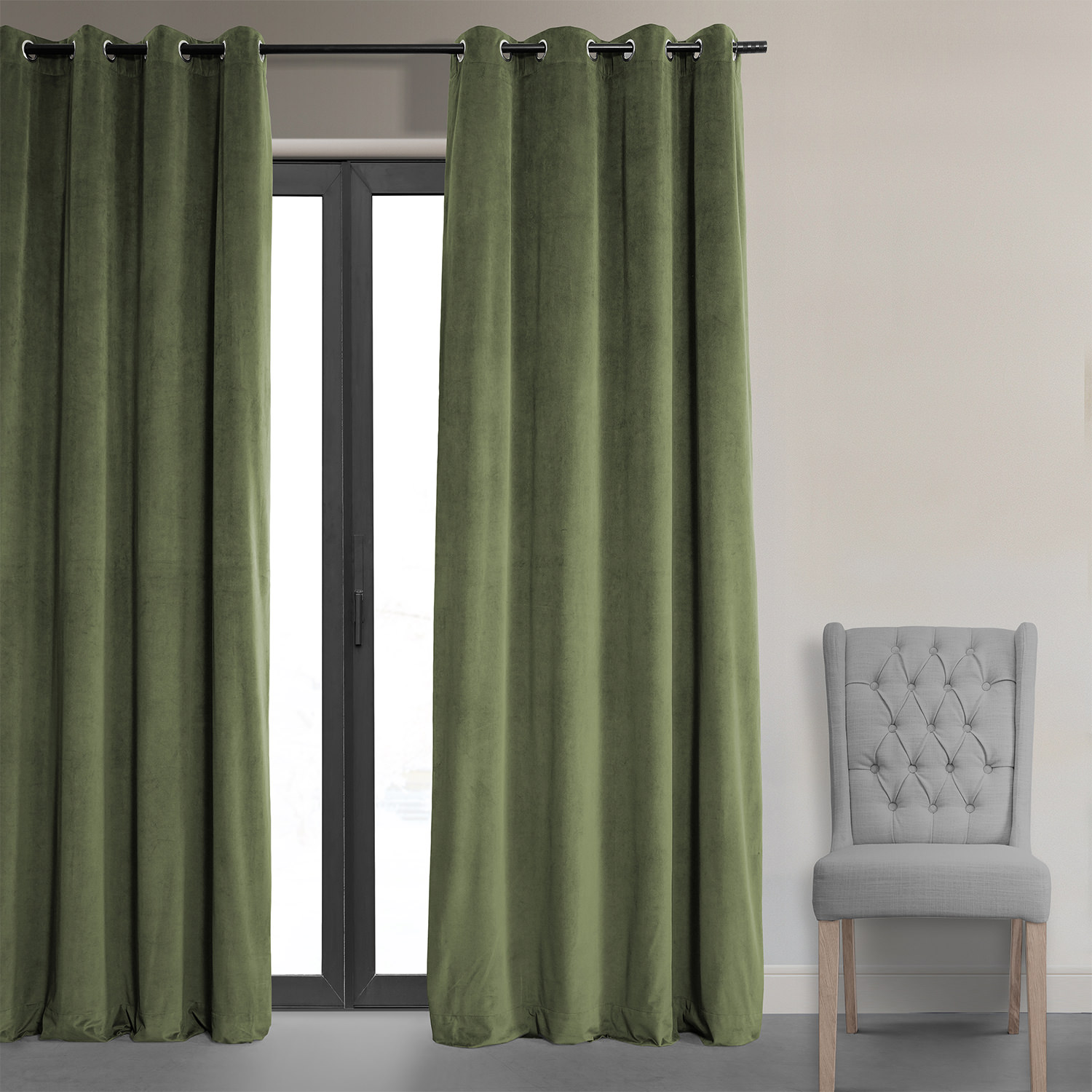 Signature Hunter Green Grommet Blackout Velvet Curtain