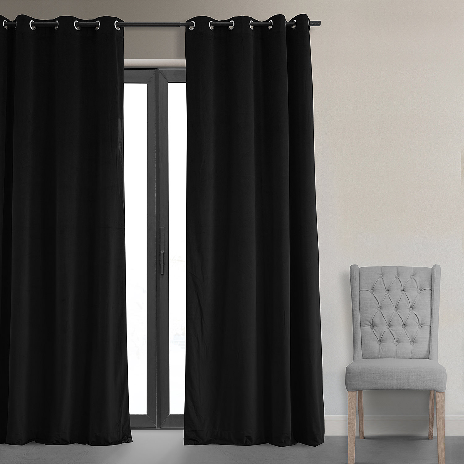 Signature Warm Black Grommet Blackout Velvet Curtain