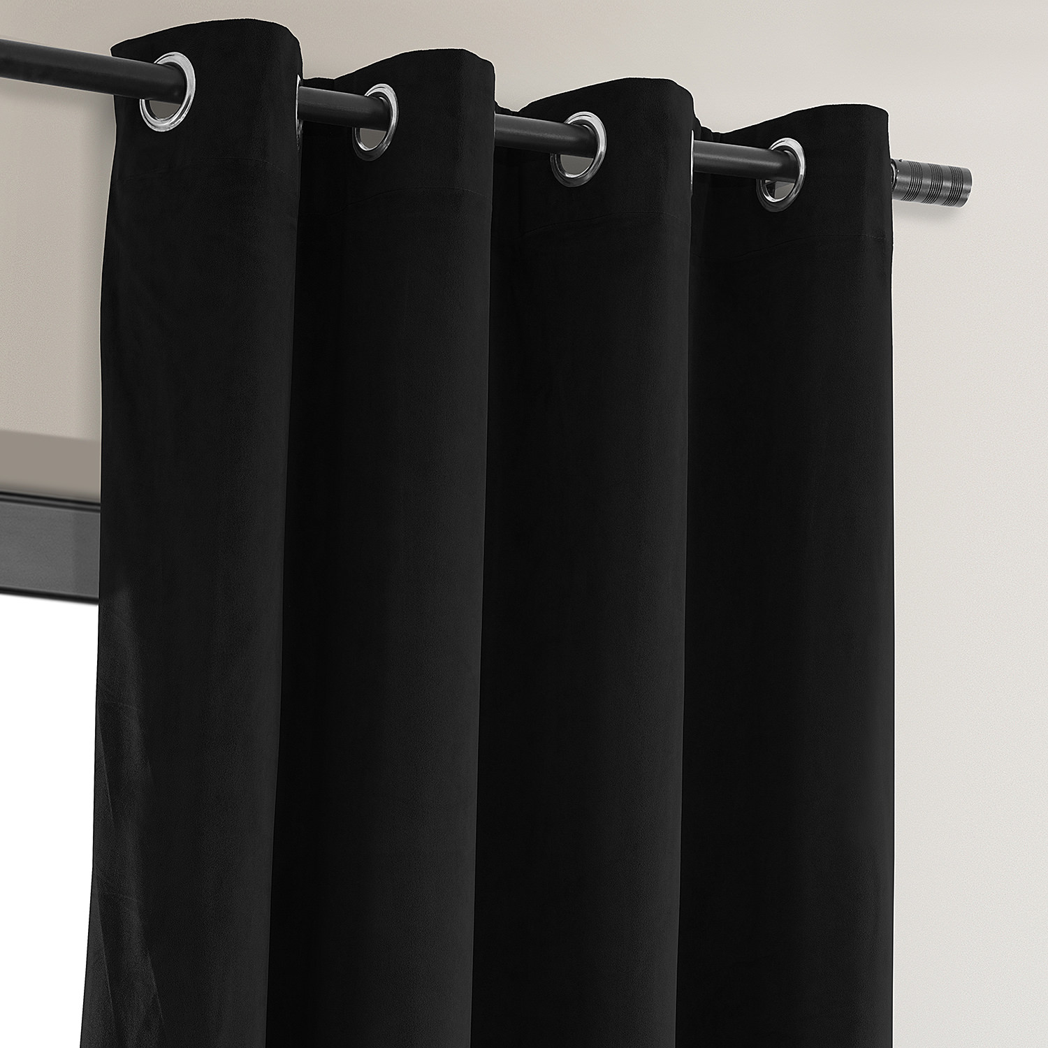 Signature Warm Black Grommet Blackout Velvet Curtain