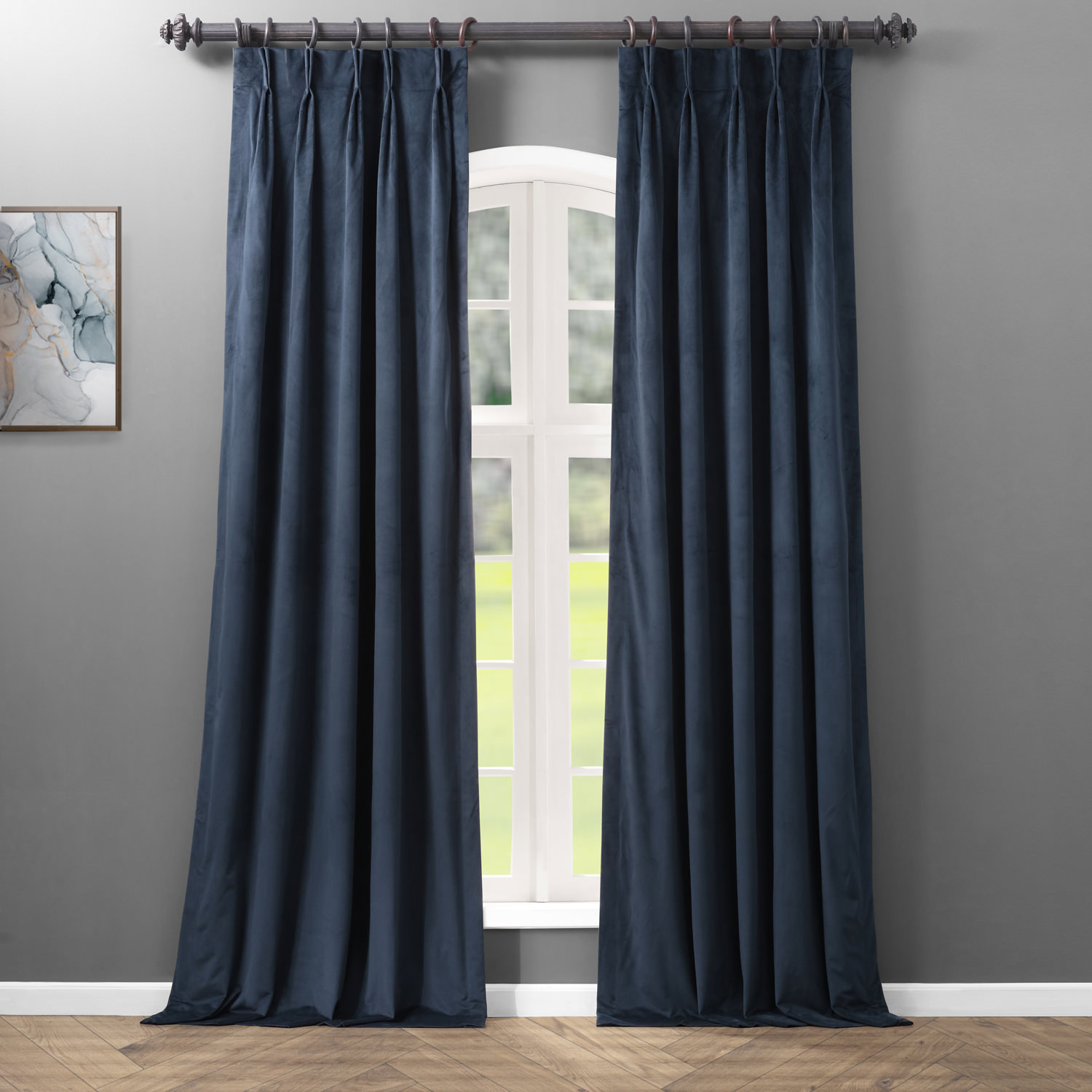 Signature Midnight Blue Pleated Blackout Velvet Curtain