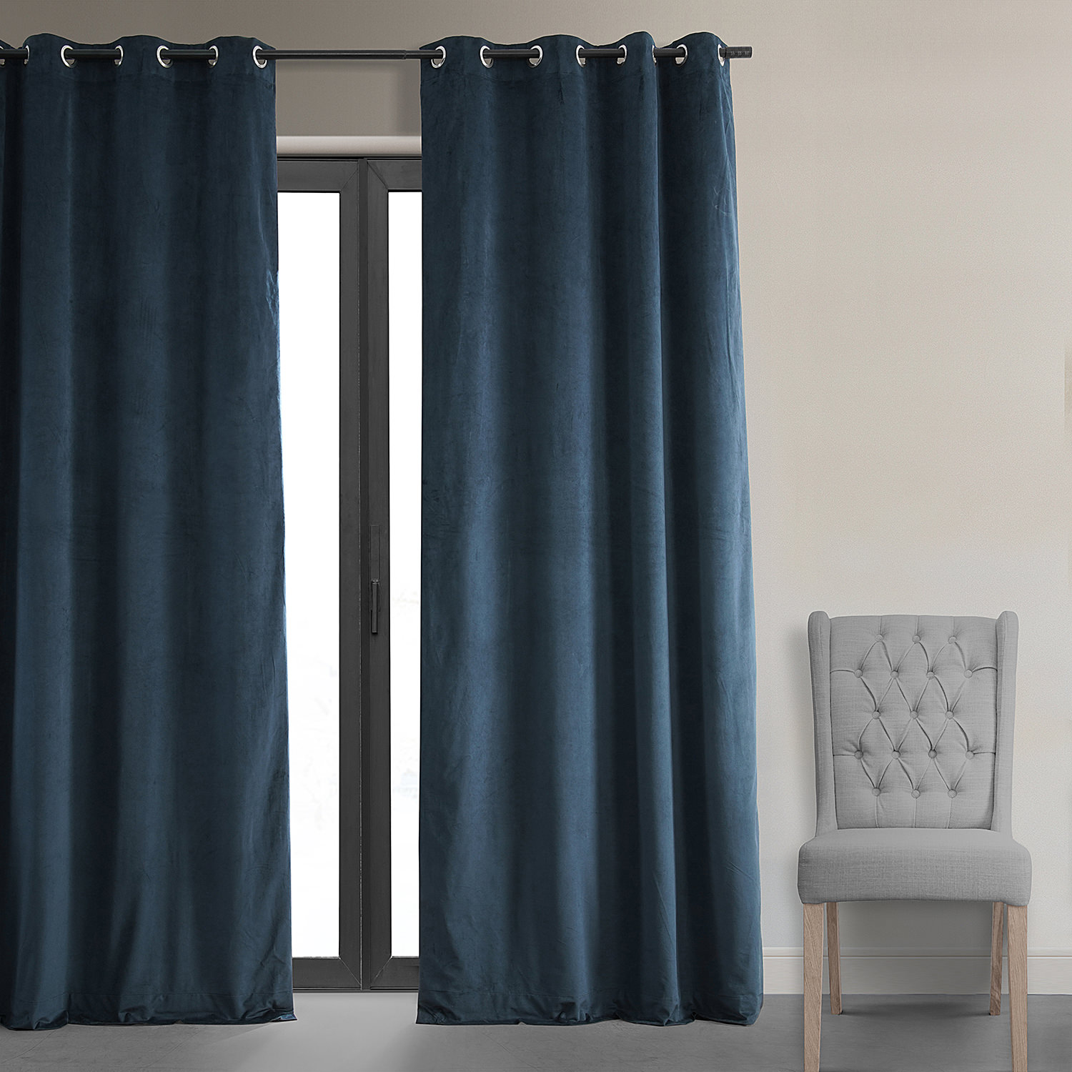 Signature Midnight Blue Grommet Blackout Velvet Curtain