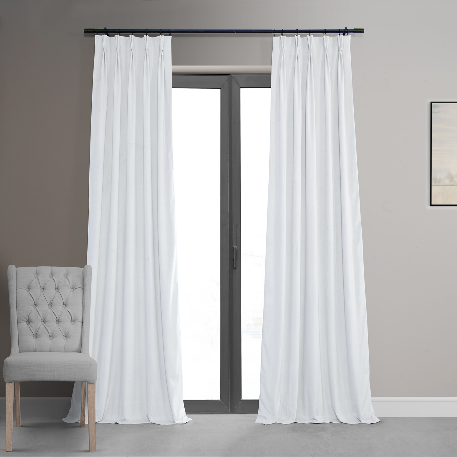 Signature Primary White Pleated Blackout Velvet Curtain