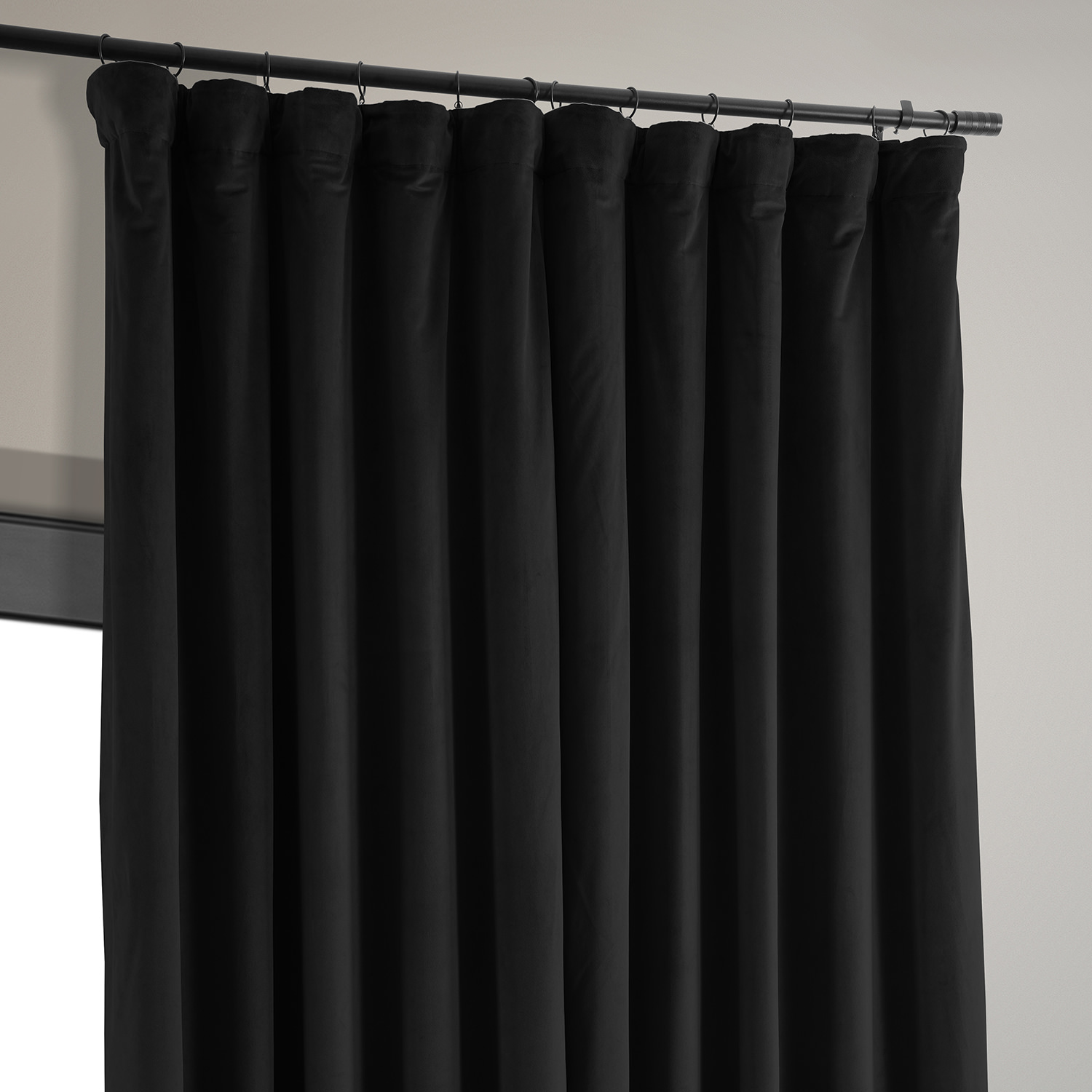 Signature Black Extra Wide Velvet Blackout Pole Pocket Curtain