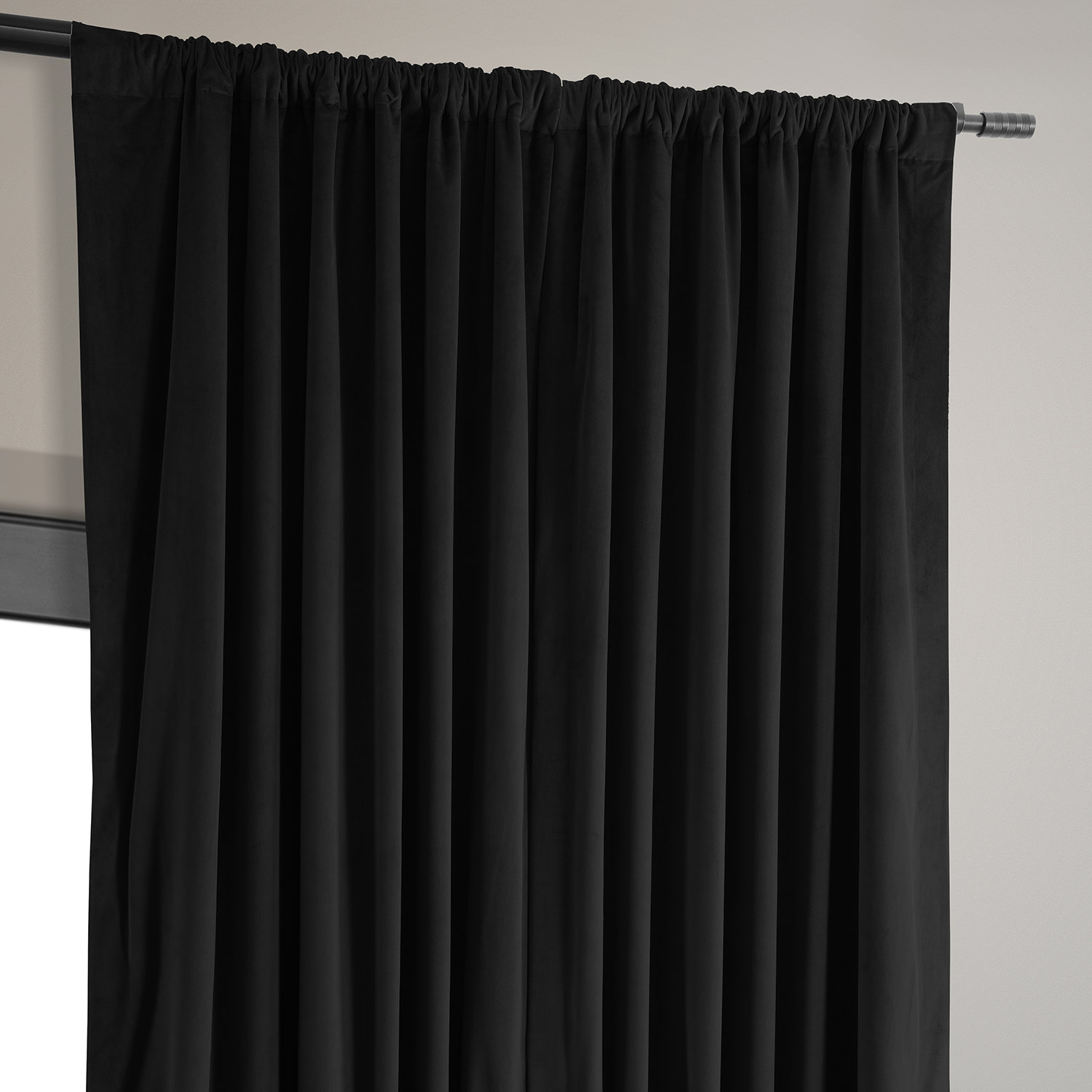 Signature Black Extra Wide Velvet Blackout Pole Pocket Curtain