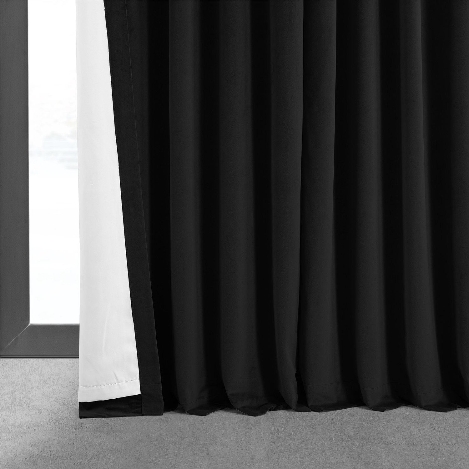 Signature Black Extra Wide Velvet Blackout Pole Pocket Curtain