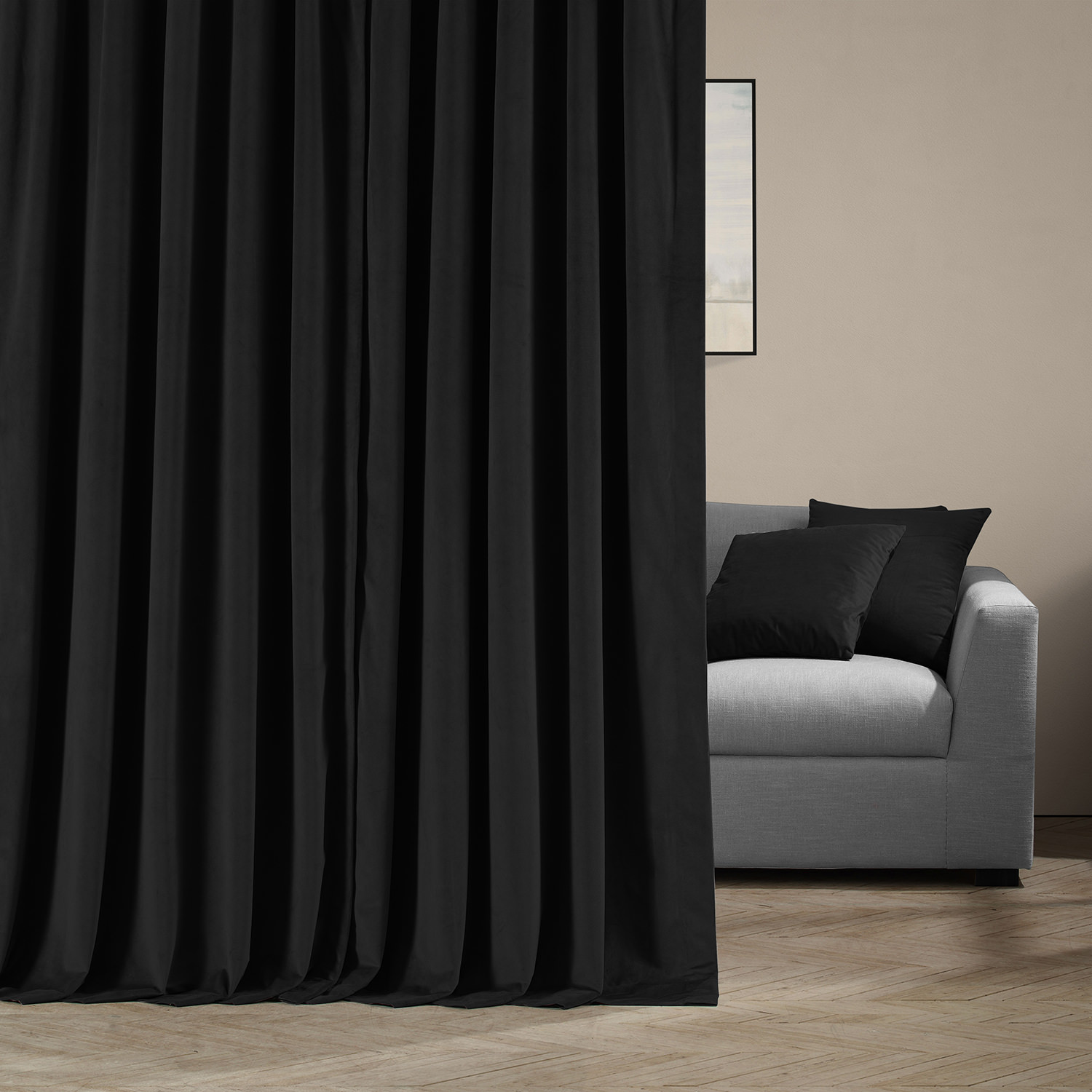 Signature Black Extra Wide Velvet Blackout Pole Pocket Curtain