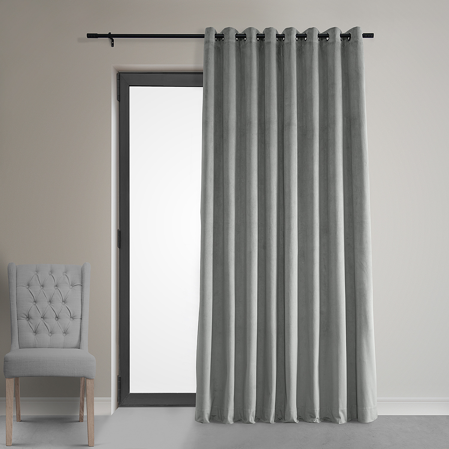 Signature Silver Grey Extra Wide Grommet Blackout Velvet Curtain