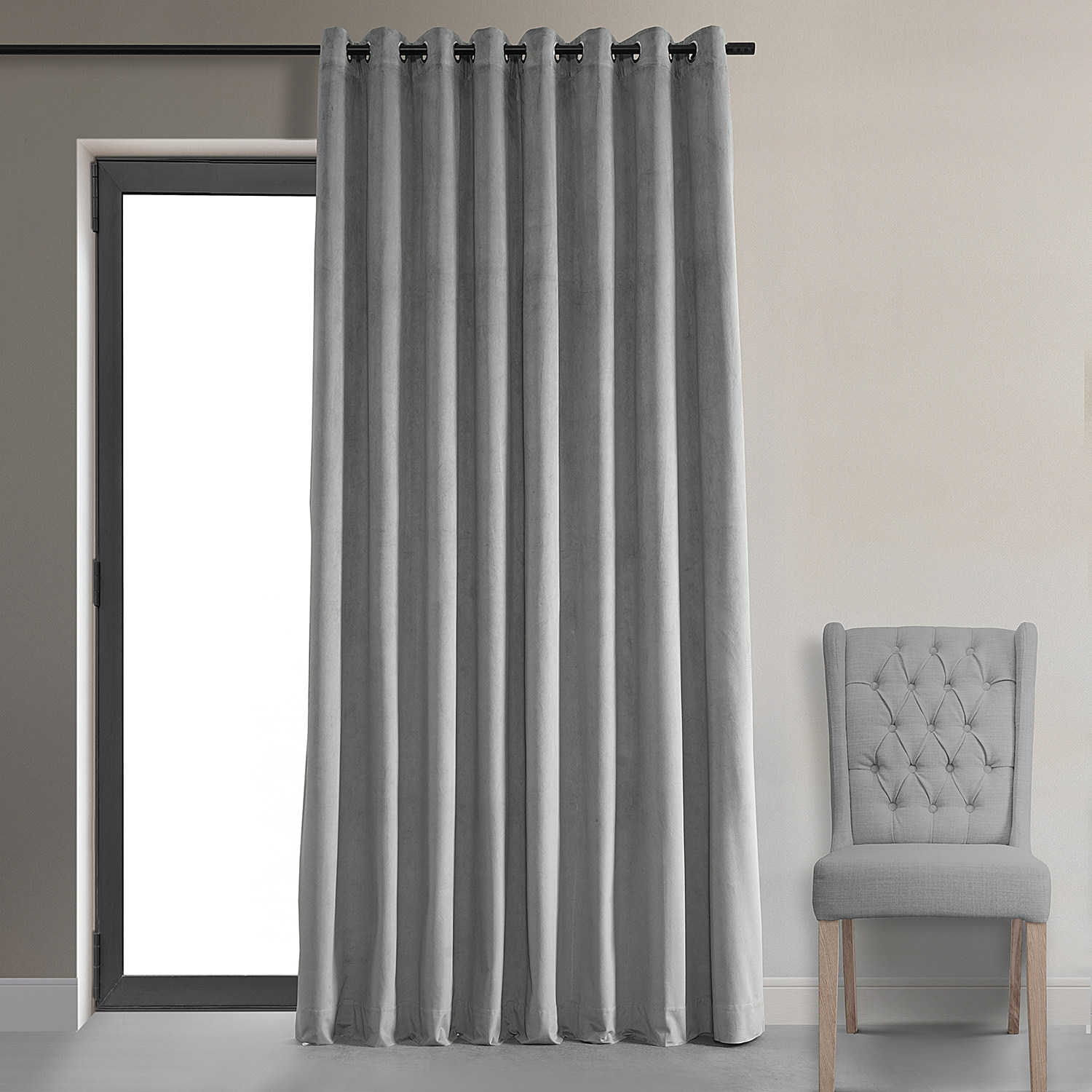 Signature Silver Grey Extra Wide Grommet Blackout Velvet Curtain