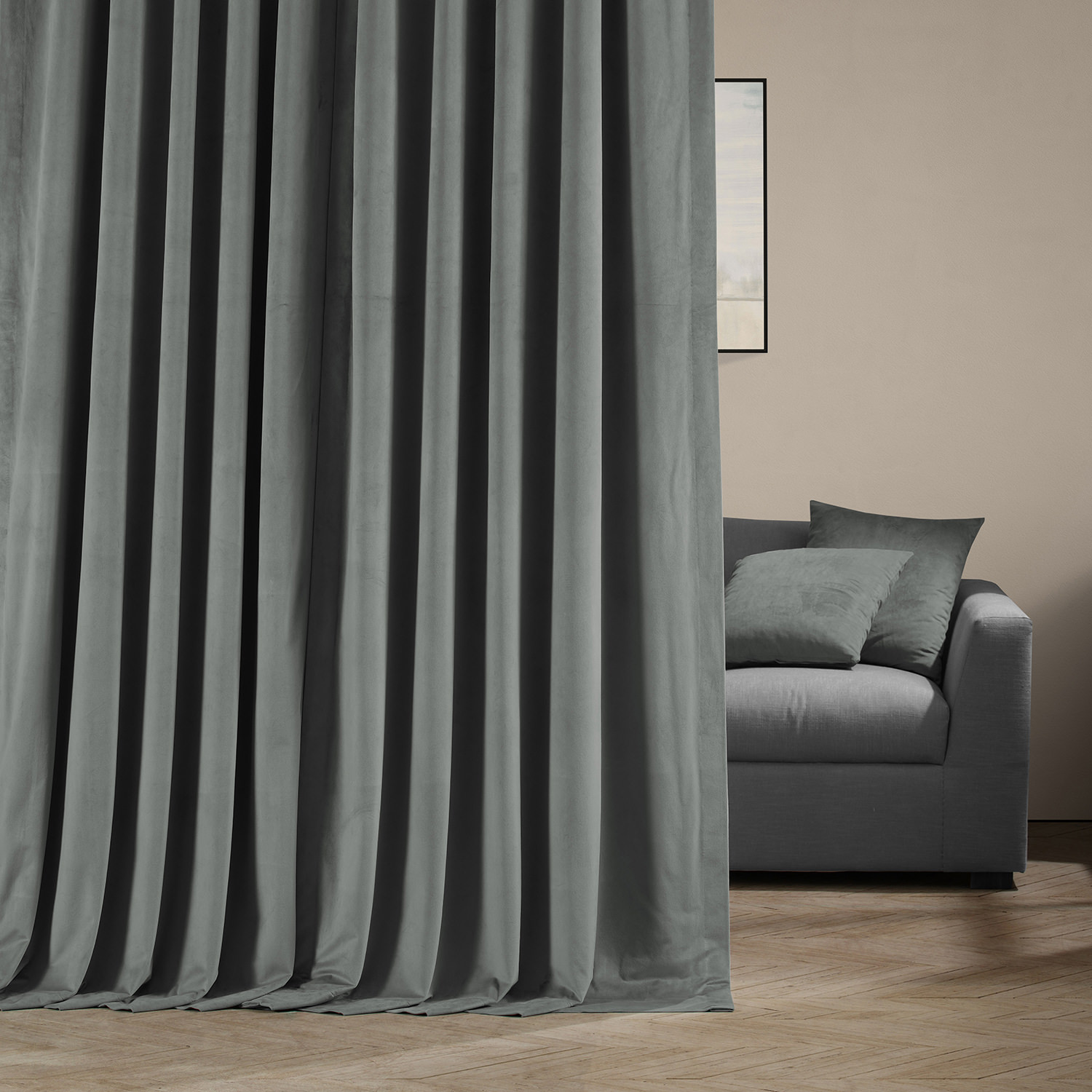 Signature Silver Grey Extra Wide Velvet Blackout Pole Pocket Curtains