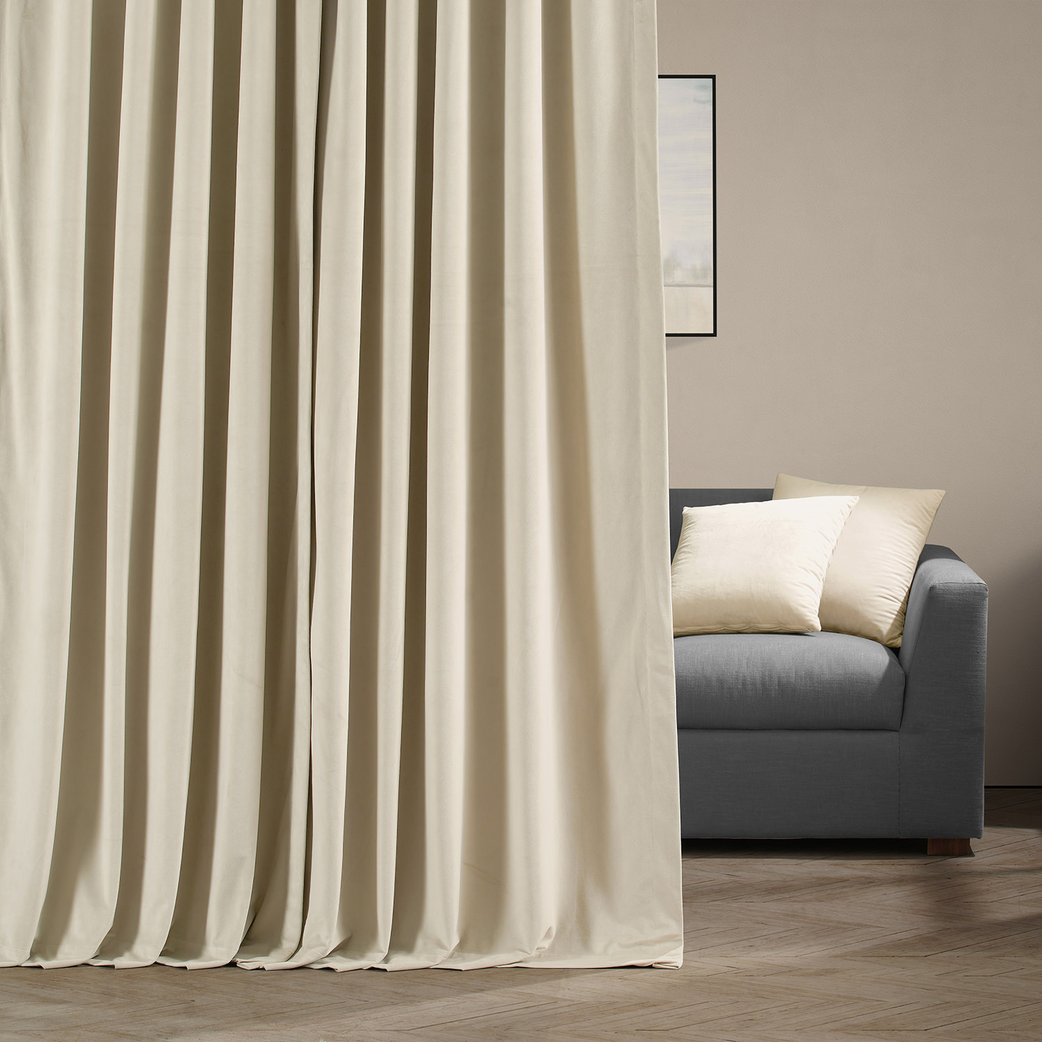 Signature Ivory Extra Wide Velvet Blackout Pole Pocket Curtain