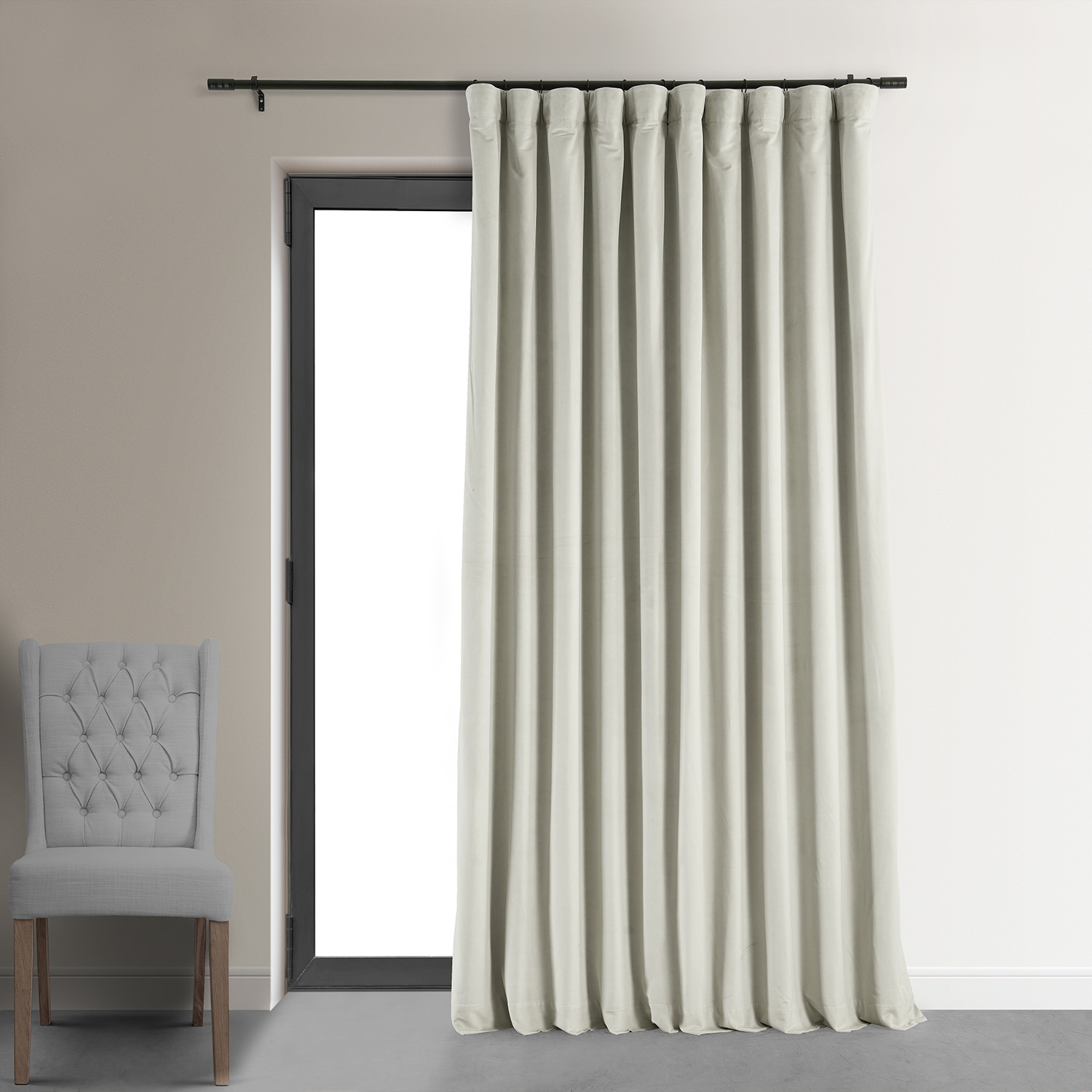 Signature Warm Off White Extra Wide Velvet Blackout Pole Pocket Curtain