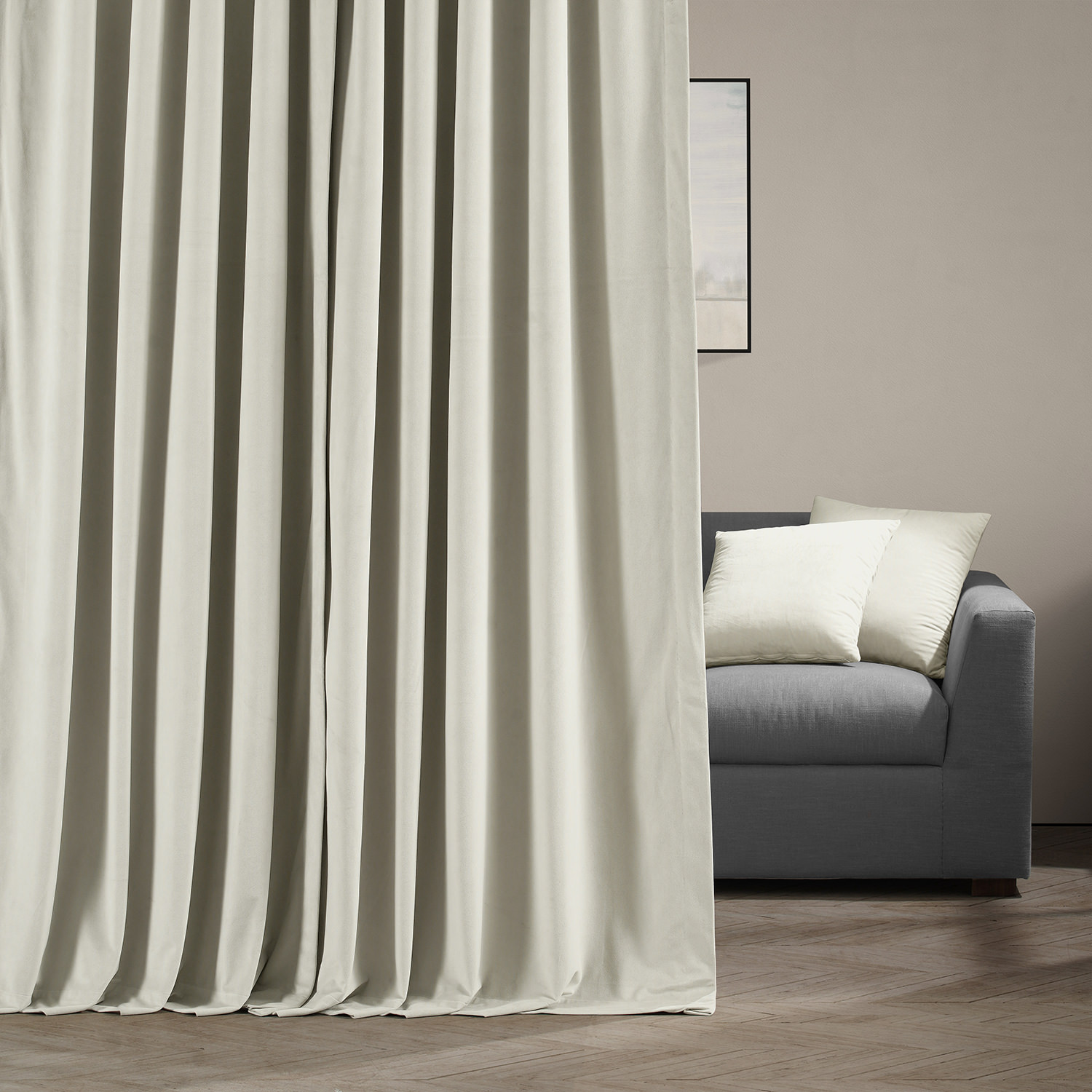 Signature Warm Off White Extra Wide Velvet Blackout Pole Pocket Curtain