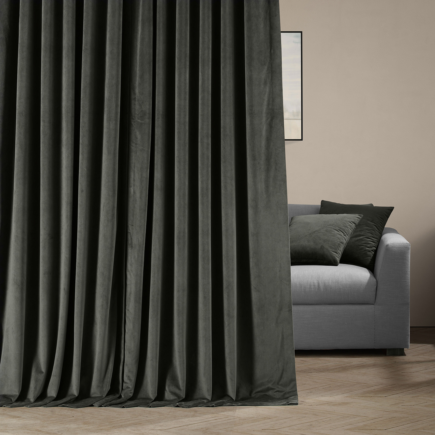 Signature Gunmetal Grey Extra Wide Blackout Velvet Curtain