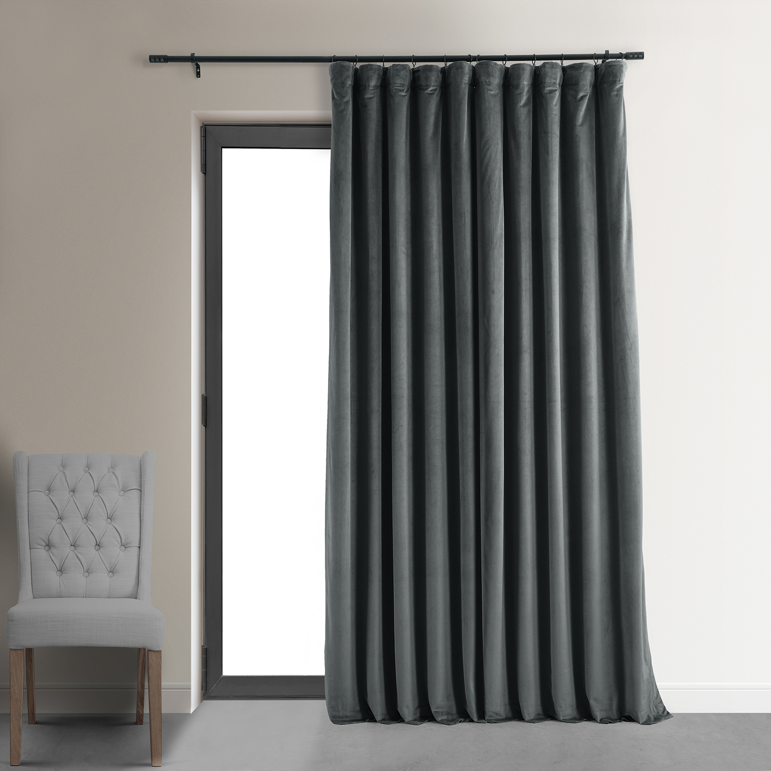 Signature Natural Grey Extra Wide Blackout Velvet Curtain