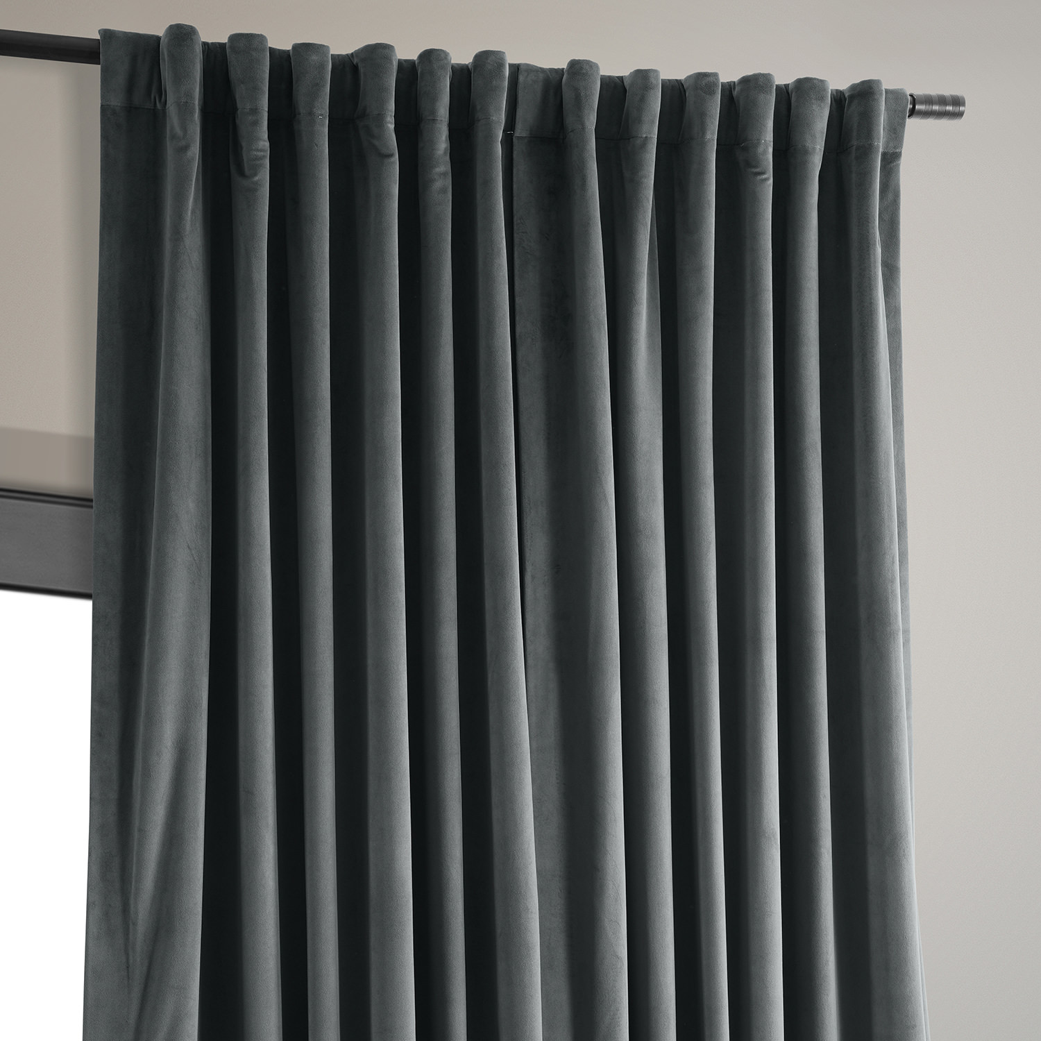 Signature Natural Grey Extra Wide Blackout Velvet Curtain