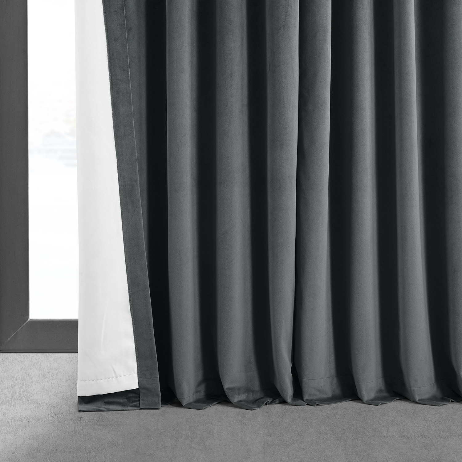 Signature Natural Grey Extra Wide Blackout Velvet Curtain