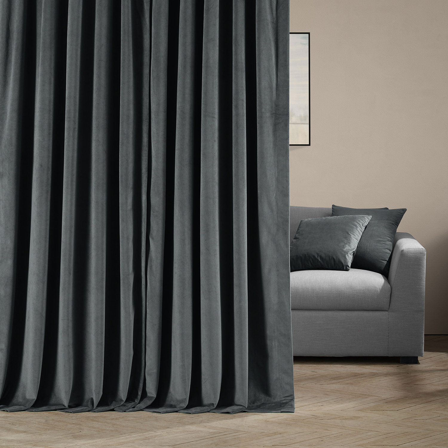 Signature Natural Grey Extra Wide Blackout Velvet Curtain