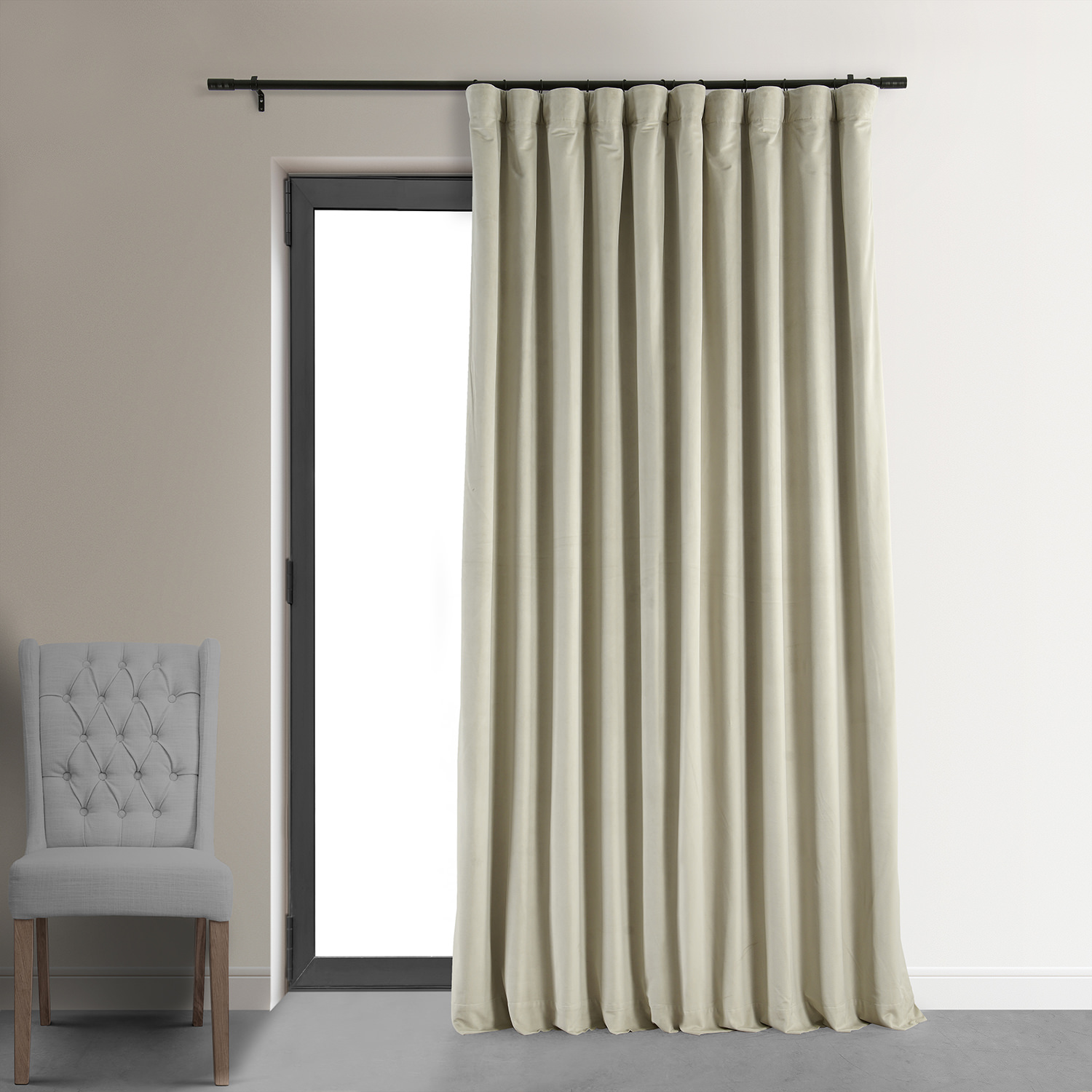 Signature Cool Beige Extra Wide Blackout Velvet Curtain