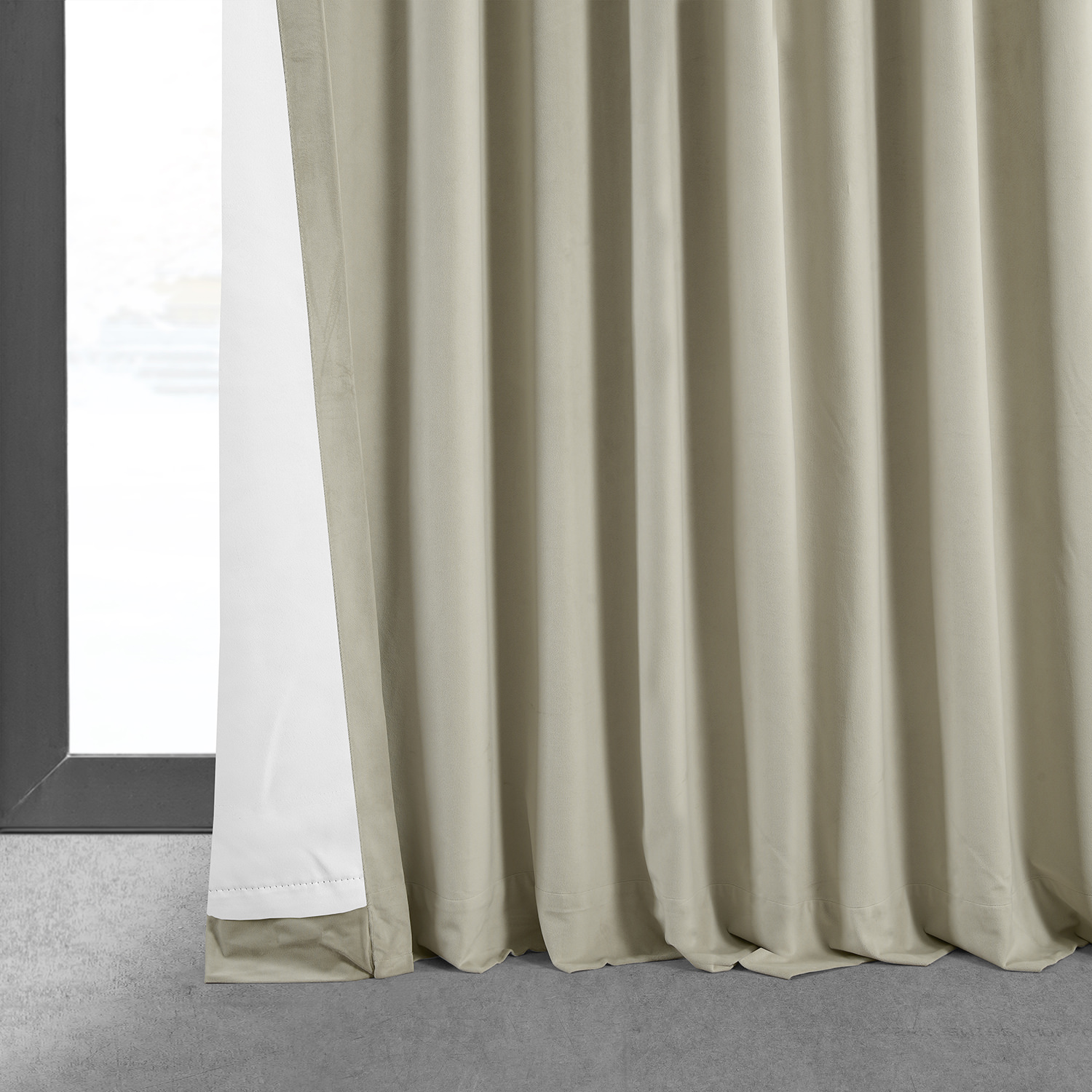 Signature Cool Beige Extra Wide Blackout Velvet Curtain