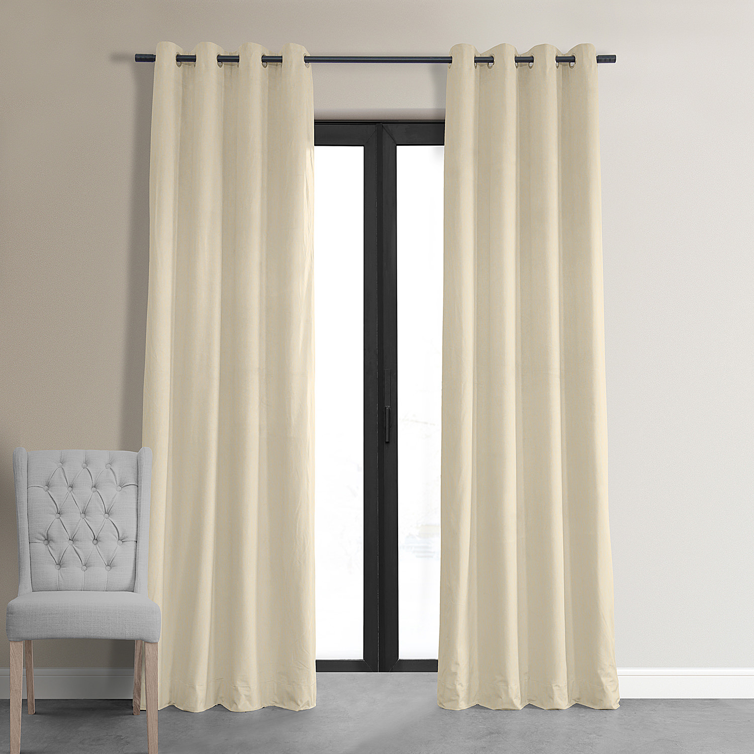 Signature Alabaster Beige Grommet Blackout Velvet Curtain