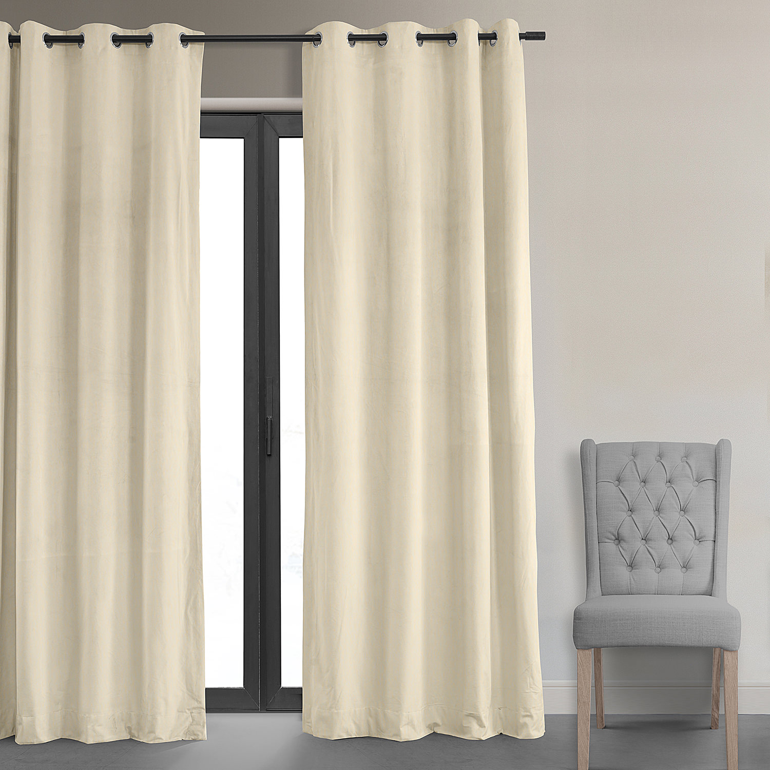 Signature Alabaster Beige Grommet Blackout Velvet Curtain