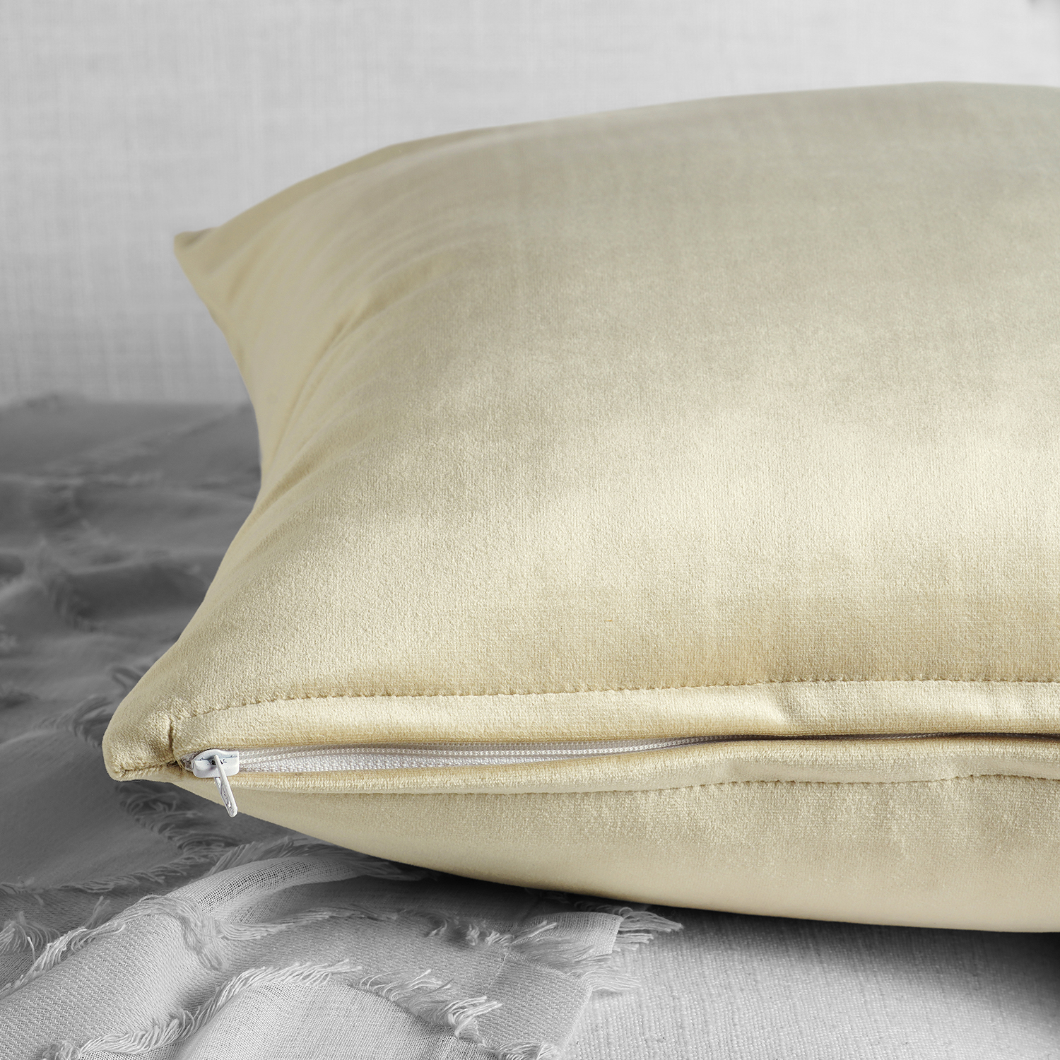 Light Beige Heritage Plush Velvet Cushion Cover - Pair