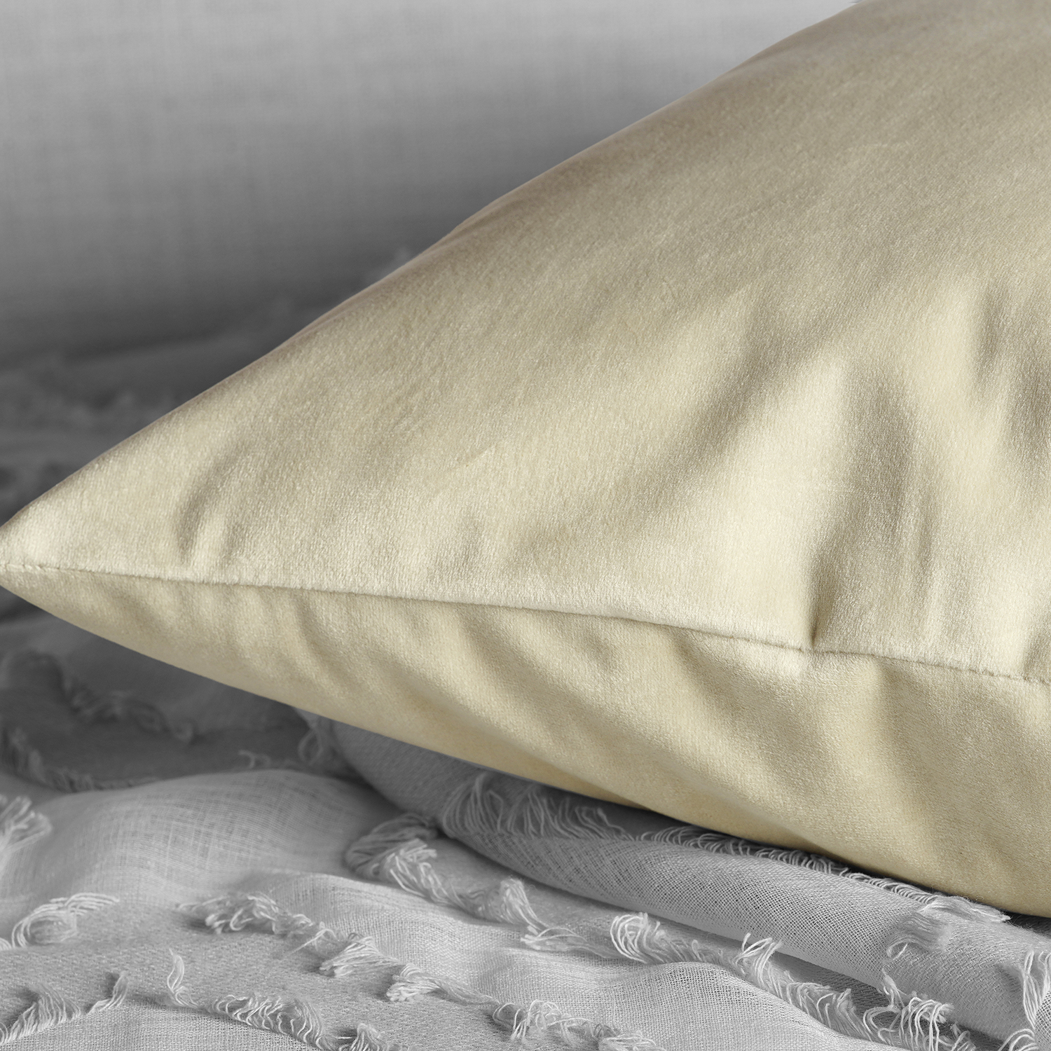 Light Beige Heritage Plush Velvet Cushion Cover - Pair