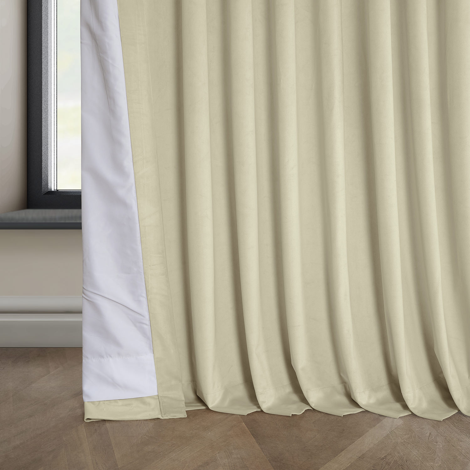 Light Beige Heritage Plush Velvet Extrawide Curtain