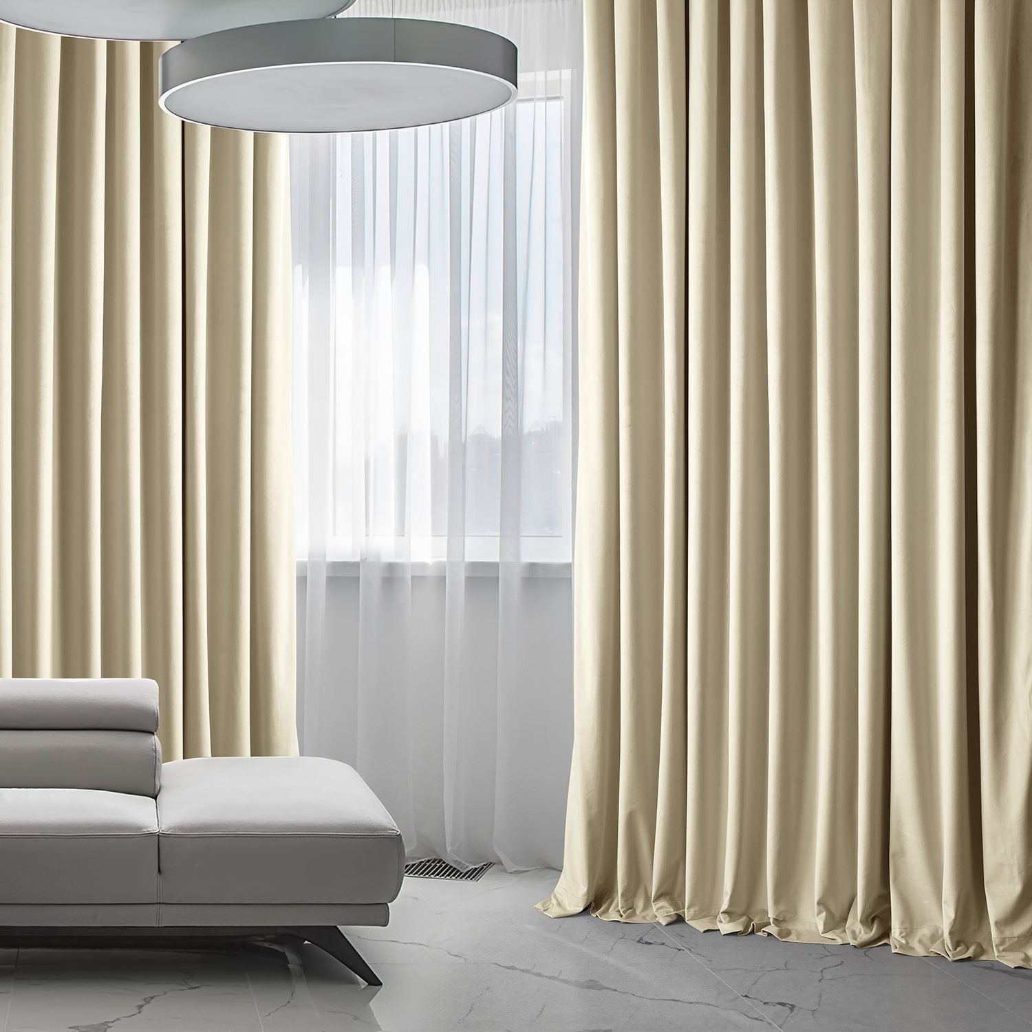 Light Beige Heritage Plush Velvet Extrawide Curtain