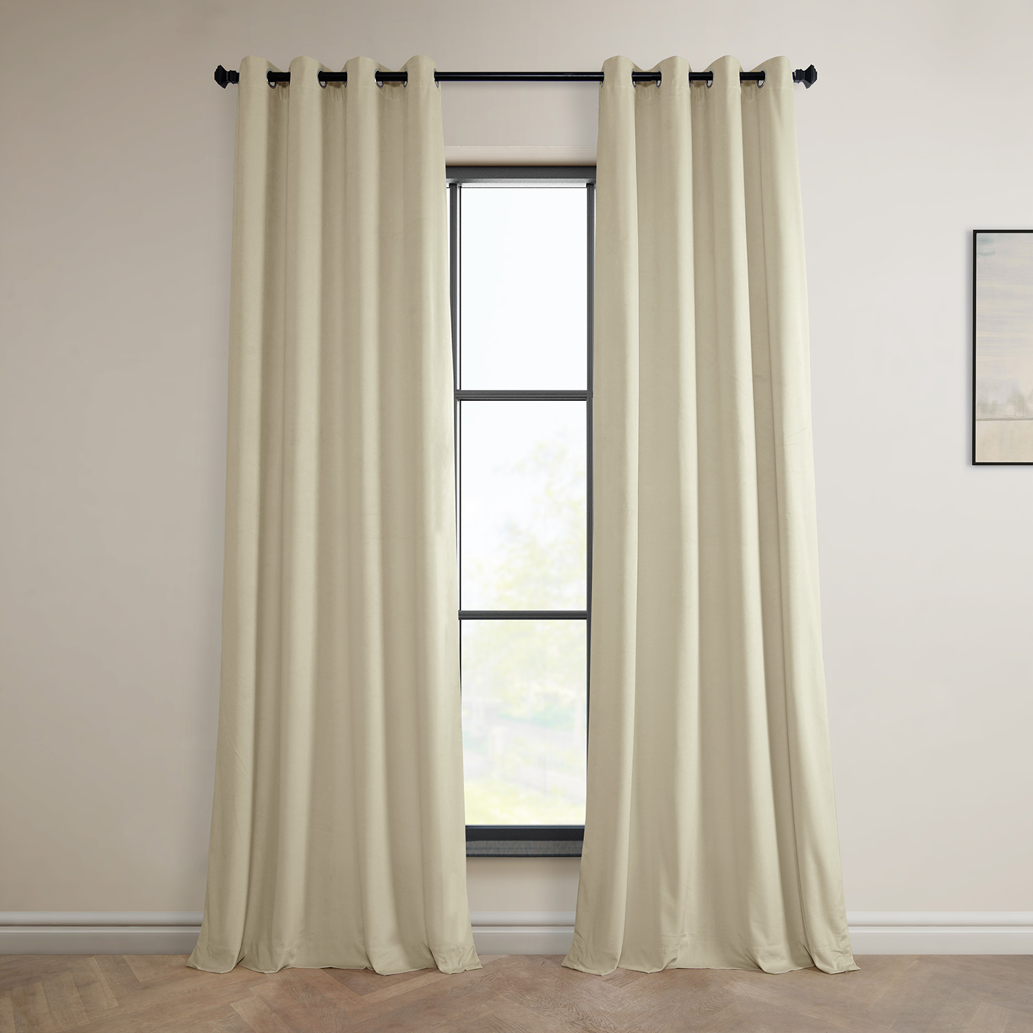 Light Beige Heritage Plush Velvet Grommet Curtain