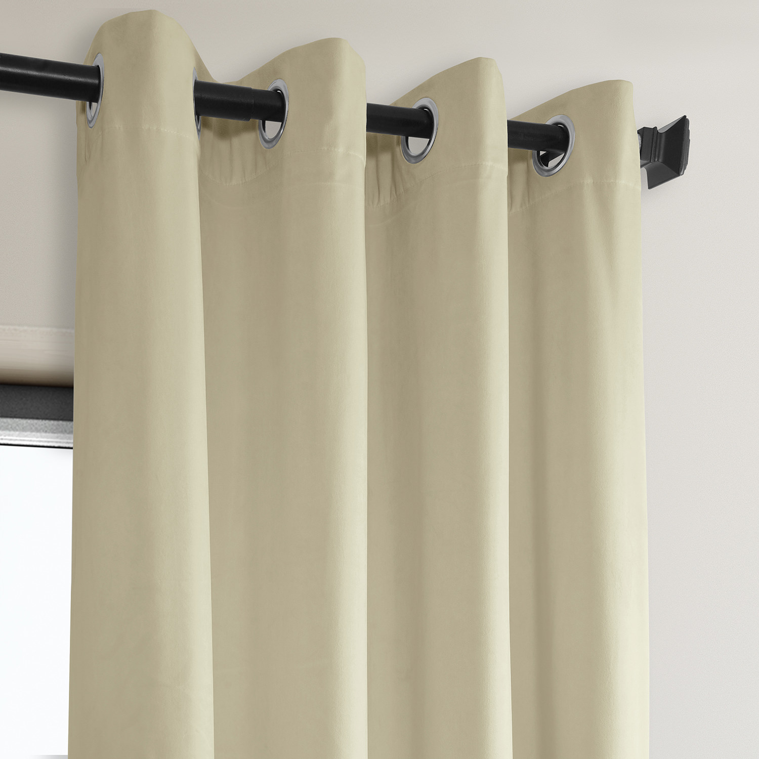 Light Beige Heritage Plush Velvet Grommet Curtain