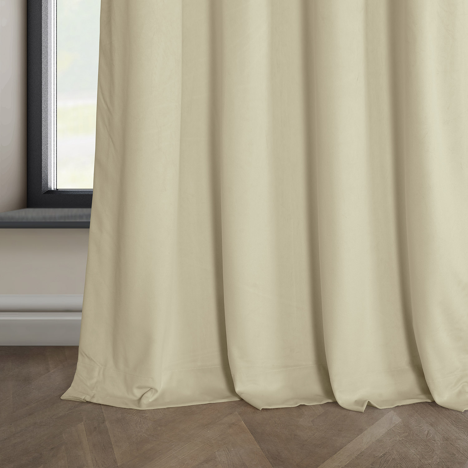 Light Beige Heritage Plush Velvet Grommet Curtain