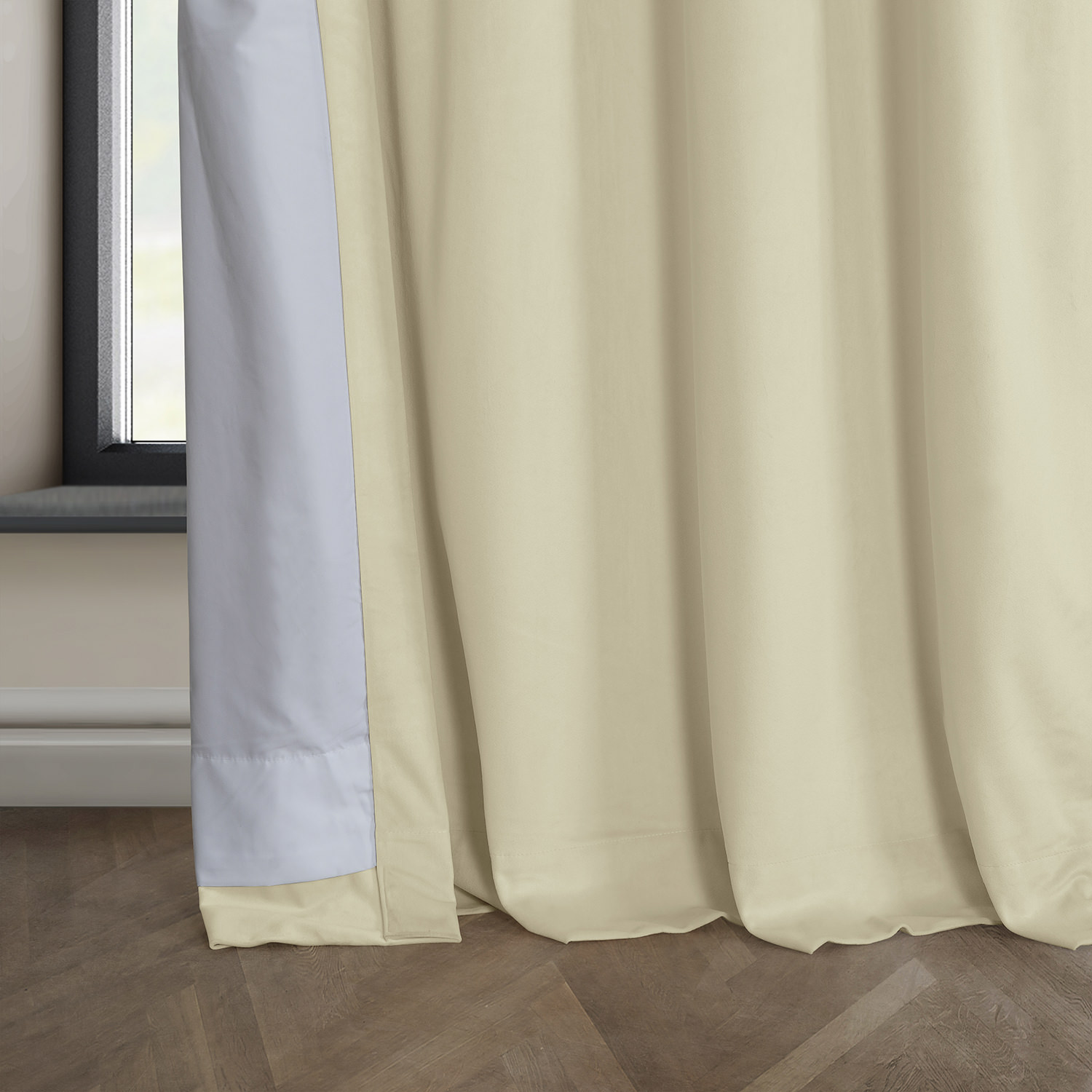 Light Beige Heritage Plush Velvet Grommet Curtain