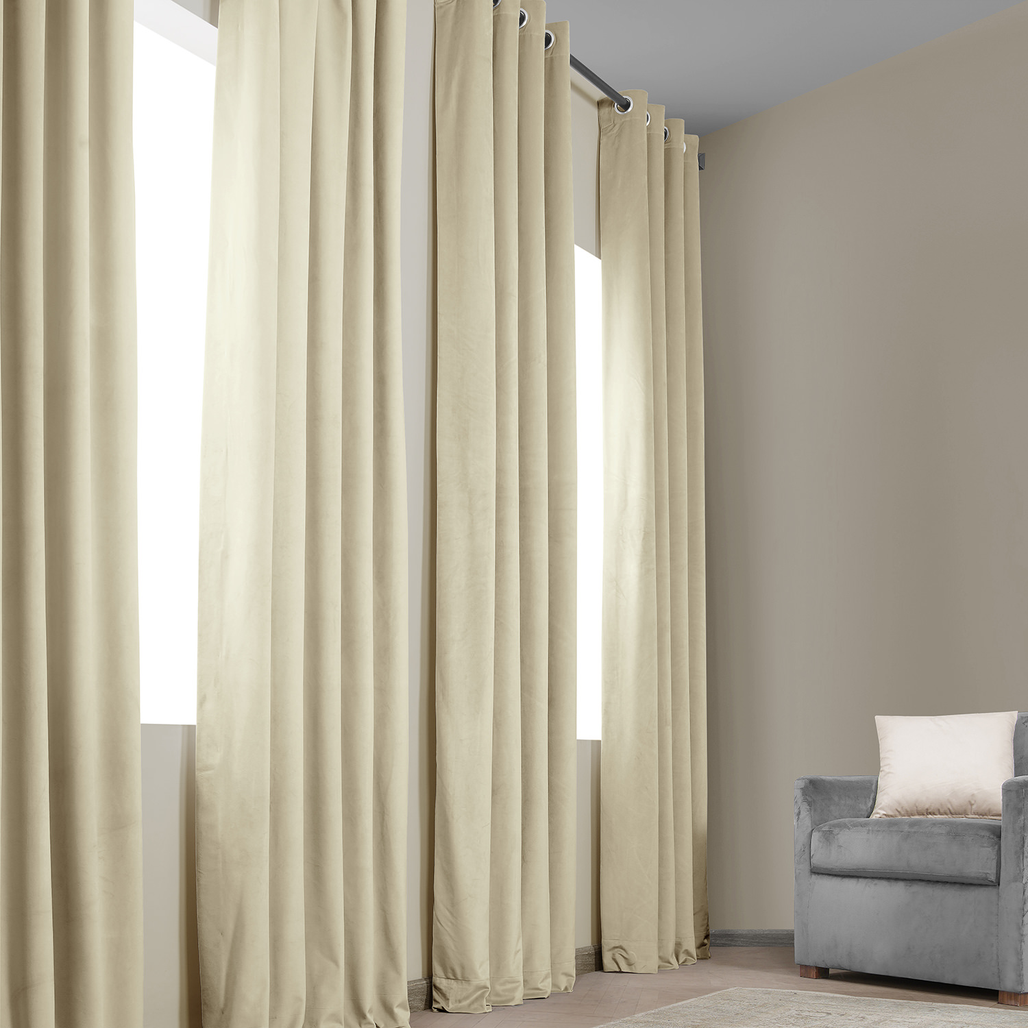 Light Beige Heritage Plush Velvet Grommet Curtain