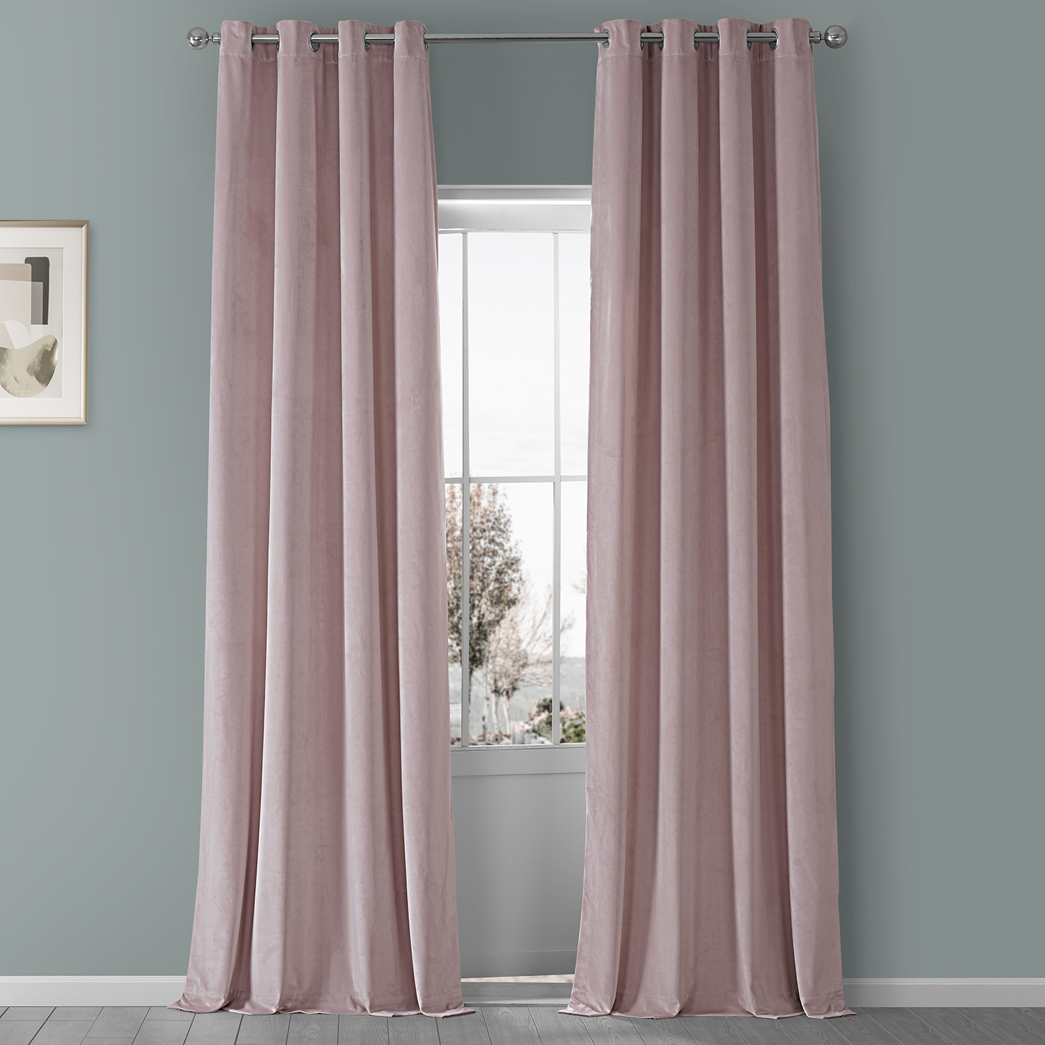 Ballet Pink Heritage Plush Velvet Grommet Curtain