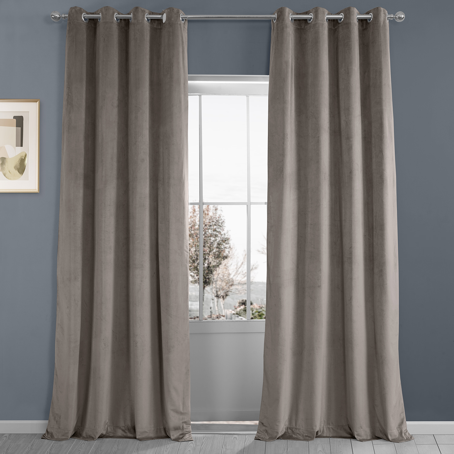 Gallery Taupe Heritage Plush Velvet Grommet Curtain