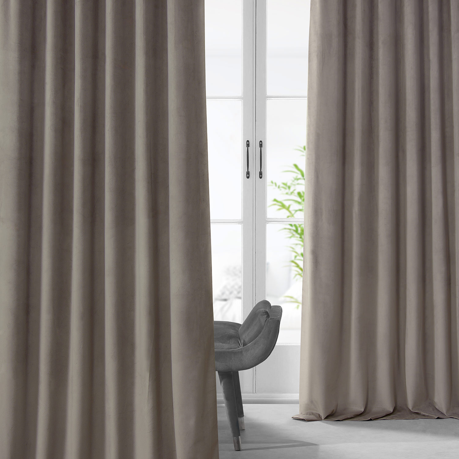 Gallery Taupe Plush Velvet Curtain