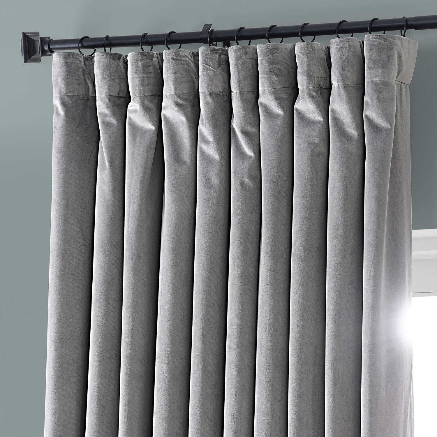 Destiny Grey Heritage Plush Velvet Extrawide Curtain