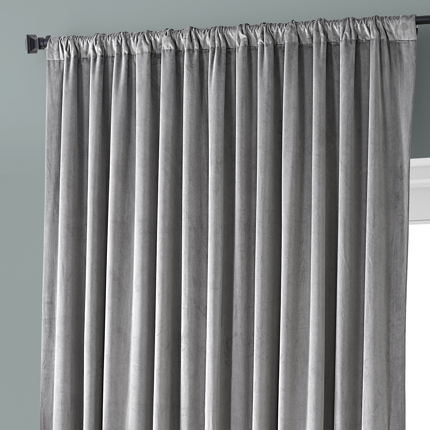 Destiny Grey Heritage Plush Velvet Extrawide Curtain