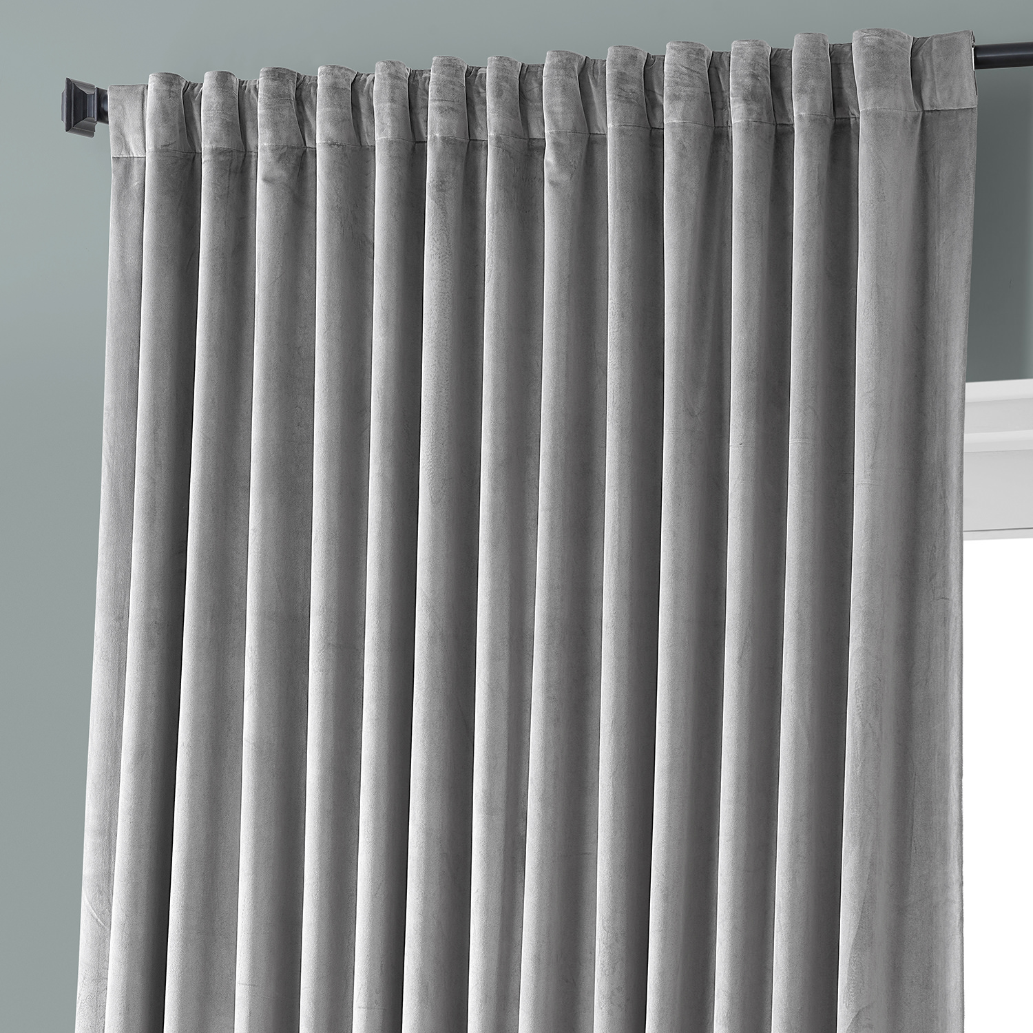 Destiny Grey Heritage Plush Velvet Extrawide Curtain