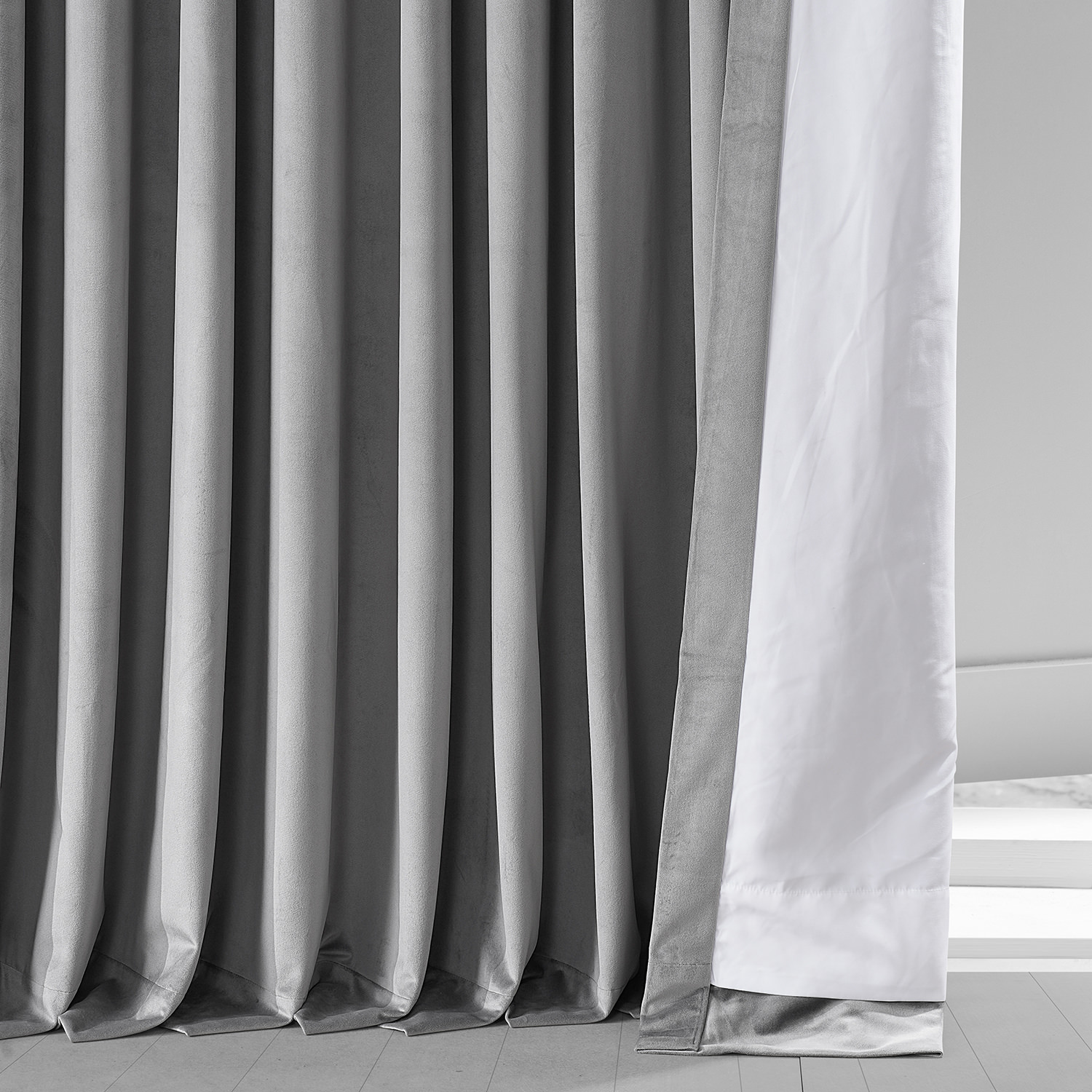 Destiny Grey Heritage Plush Velvet Extrawide Curtain